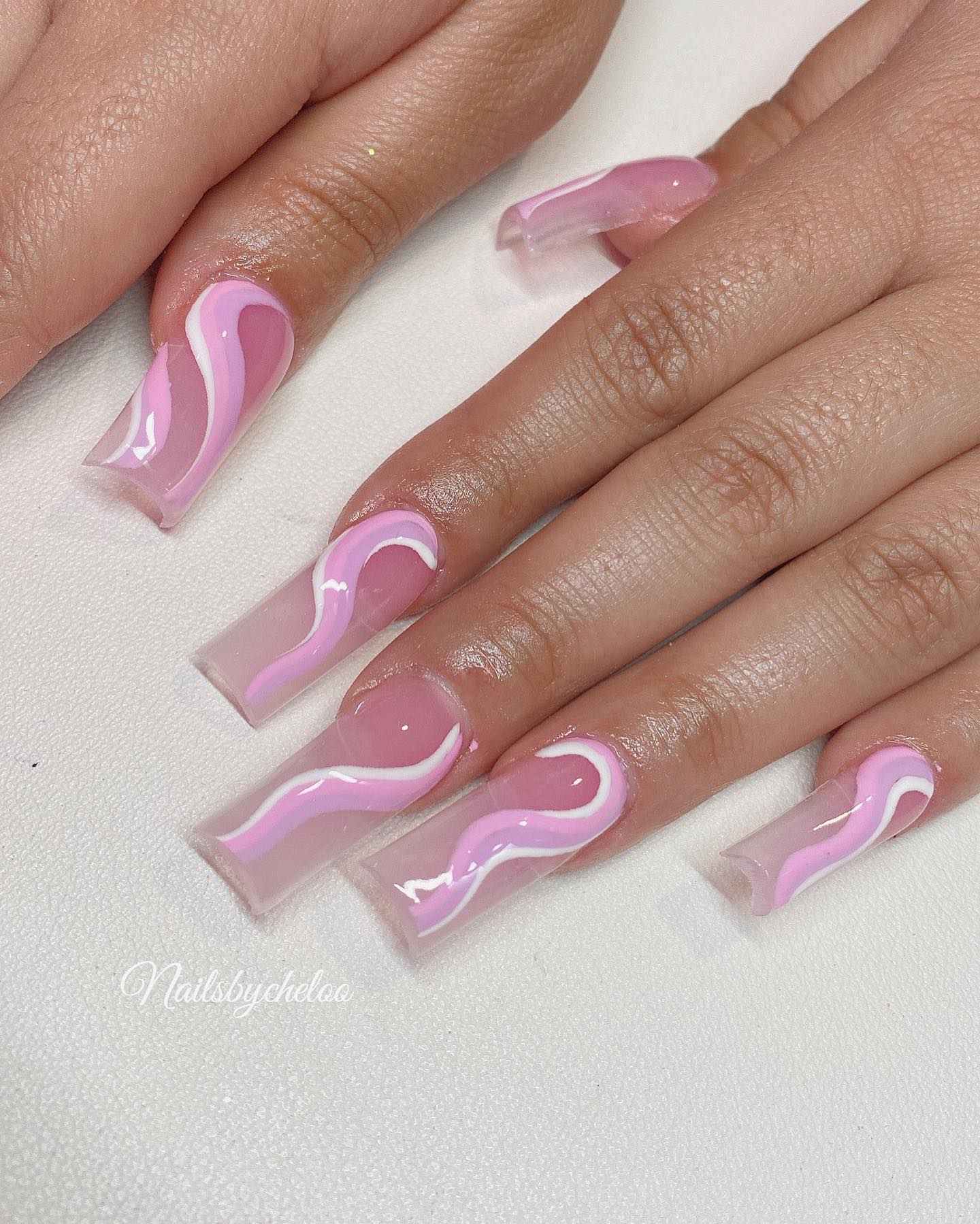 Artistic Pink Wave Nails