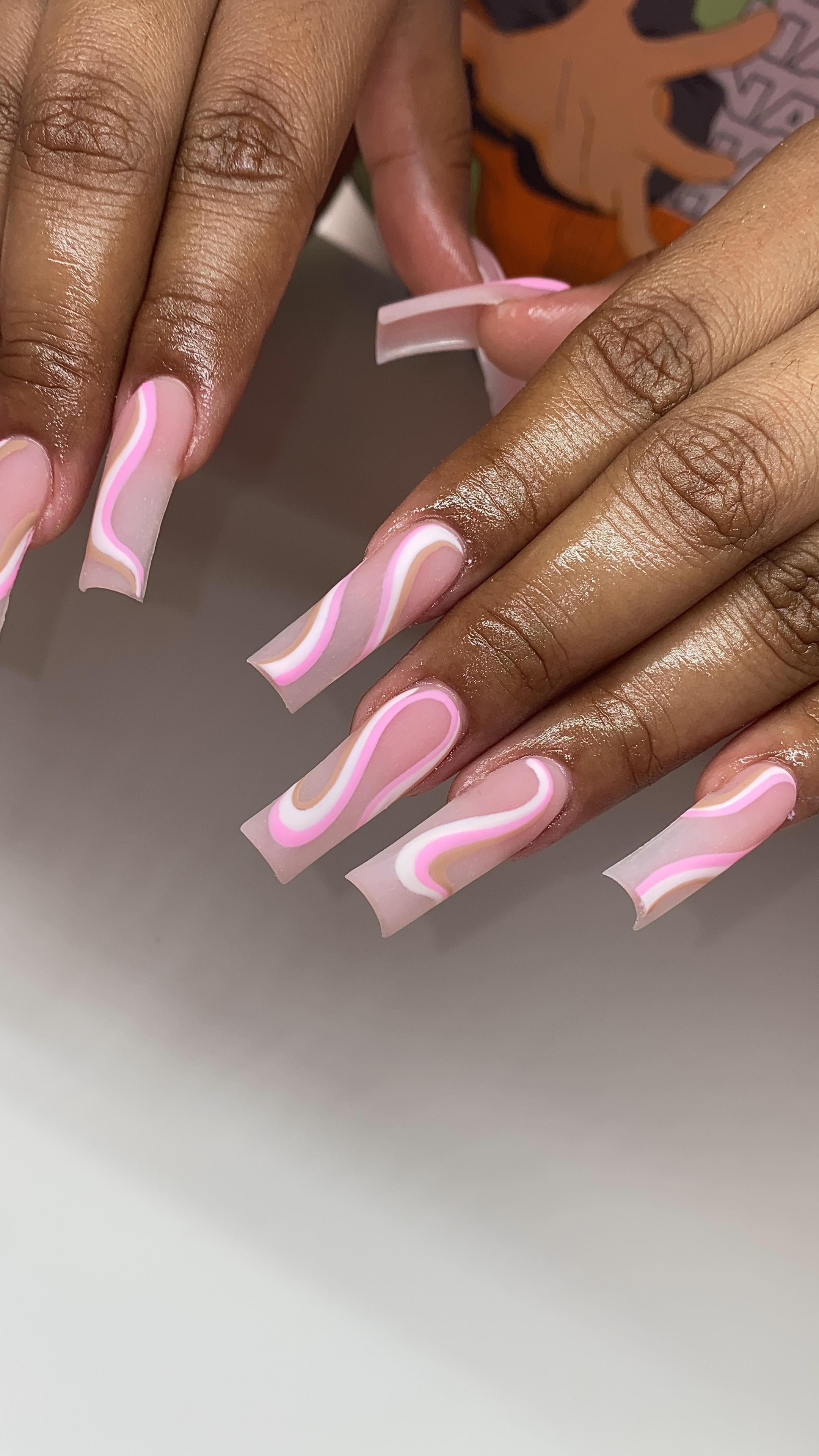Artistic Pink and White Nails