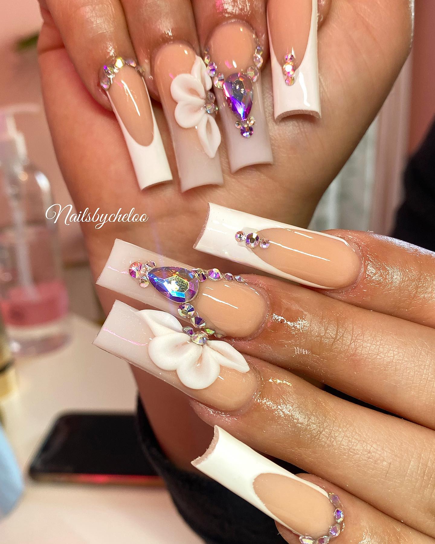 Elegant Nude and White Nail Art