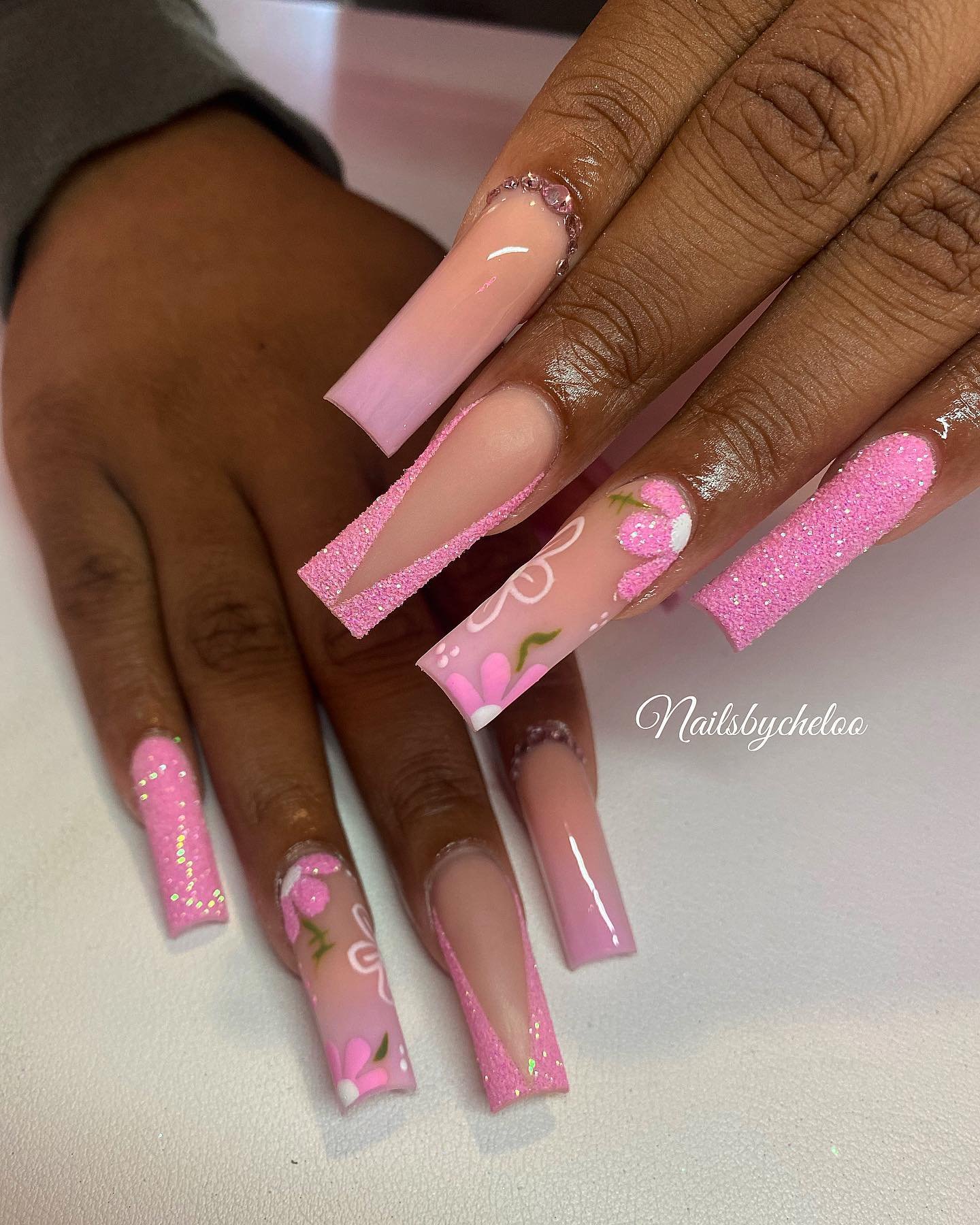Beautiful Pink Floral Nails