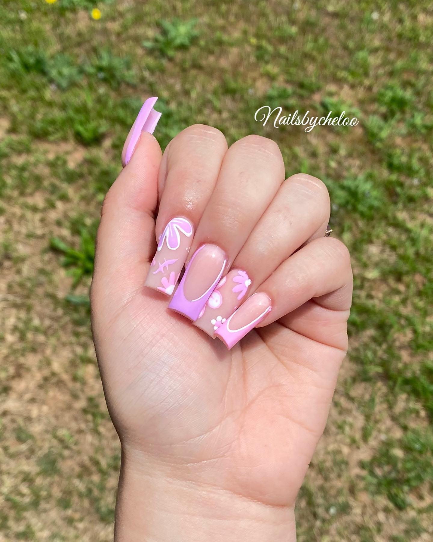 Artistic Pink Floral Nails