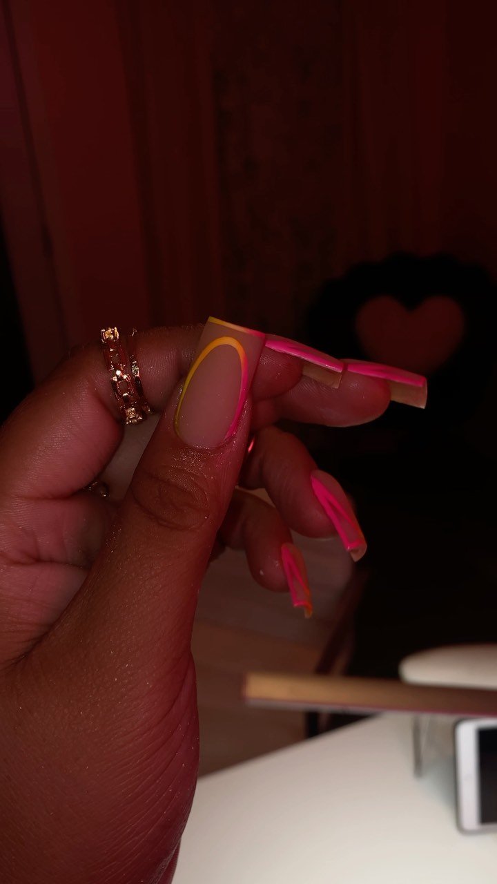 Vibrant Pink and Yellow Nails