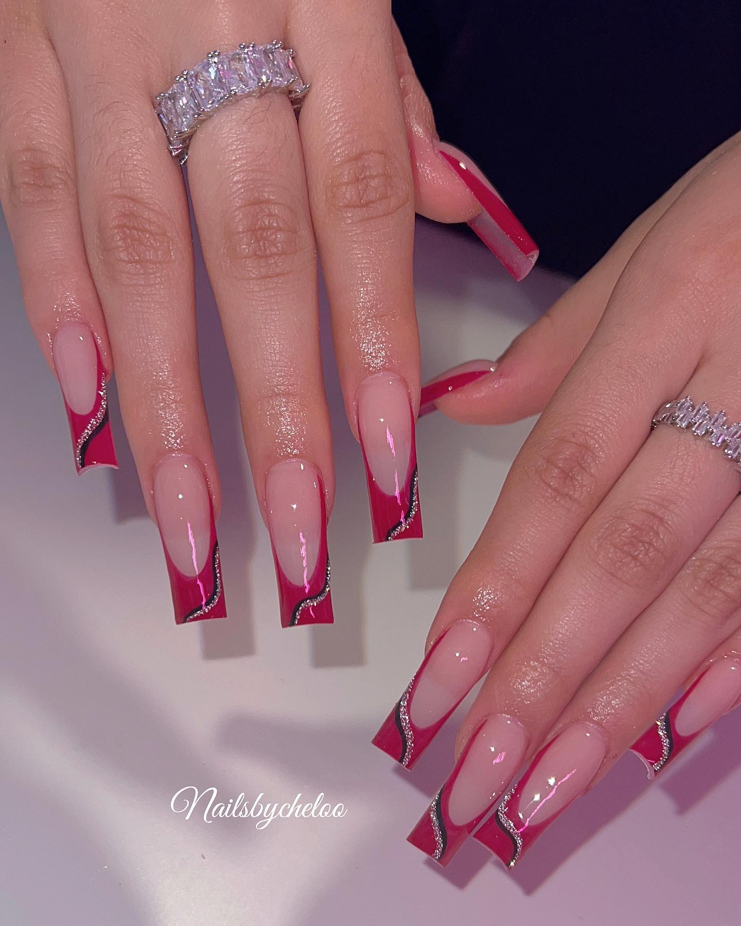 Stylish Artistic Red and Nude Nails