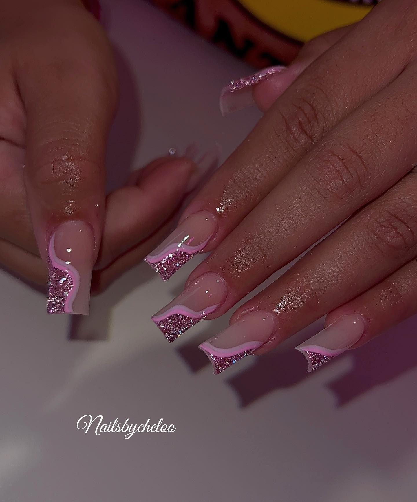 Glitter Pink French Tip Nails