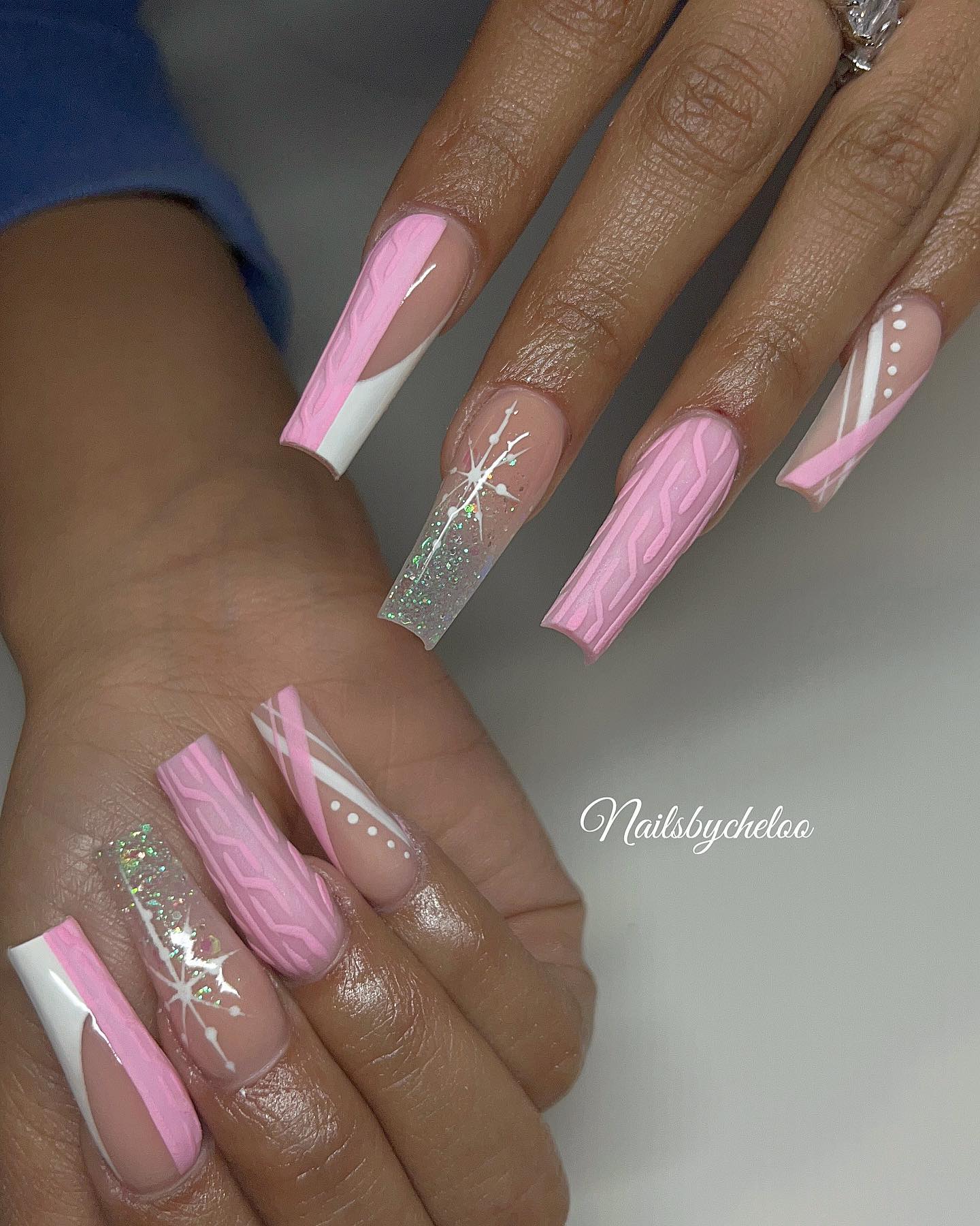 Artistic Pink and White Nails