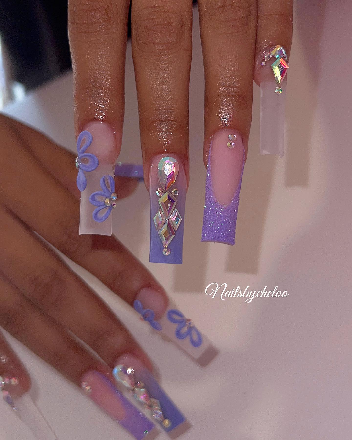 Lavender Floral Gem Nails