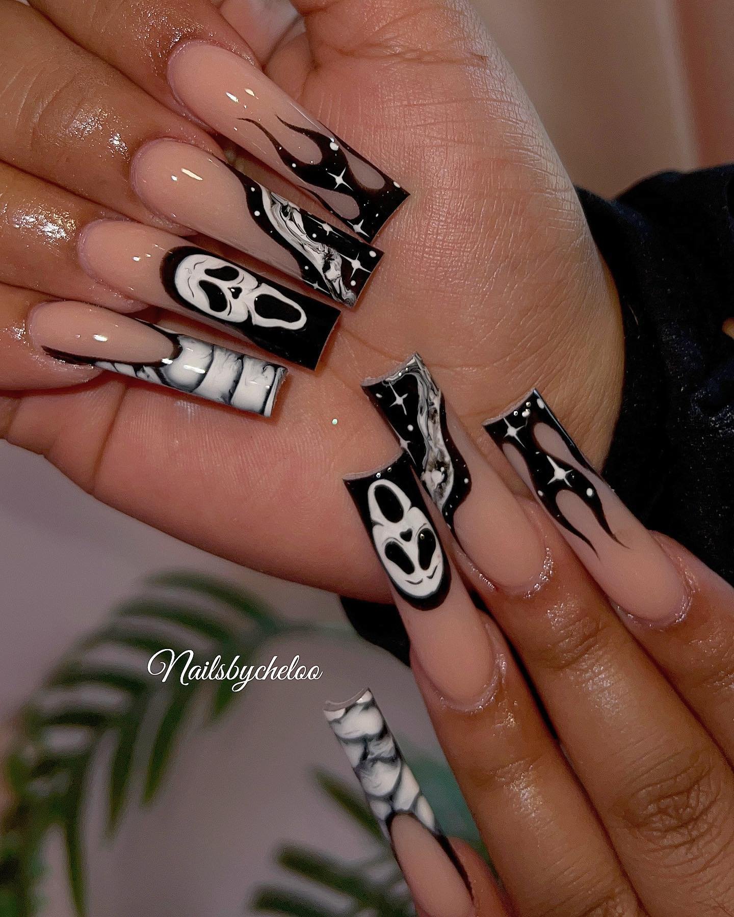 Artistic Black and White Nails
