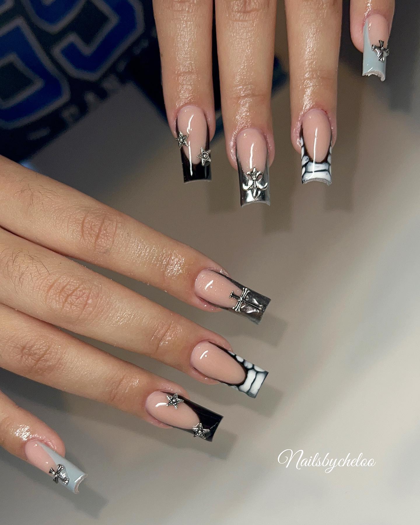 Artistic Black and Silver Nails