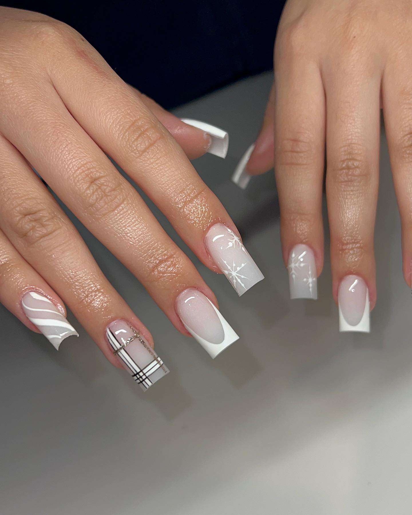 Elegant White and Nude Nail Design