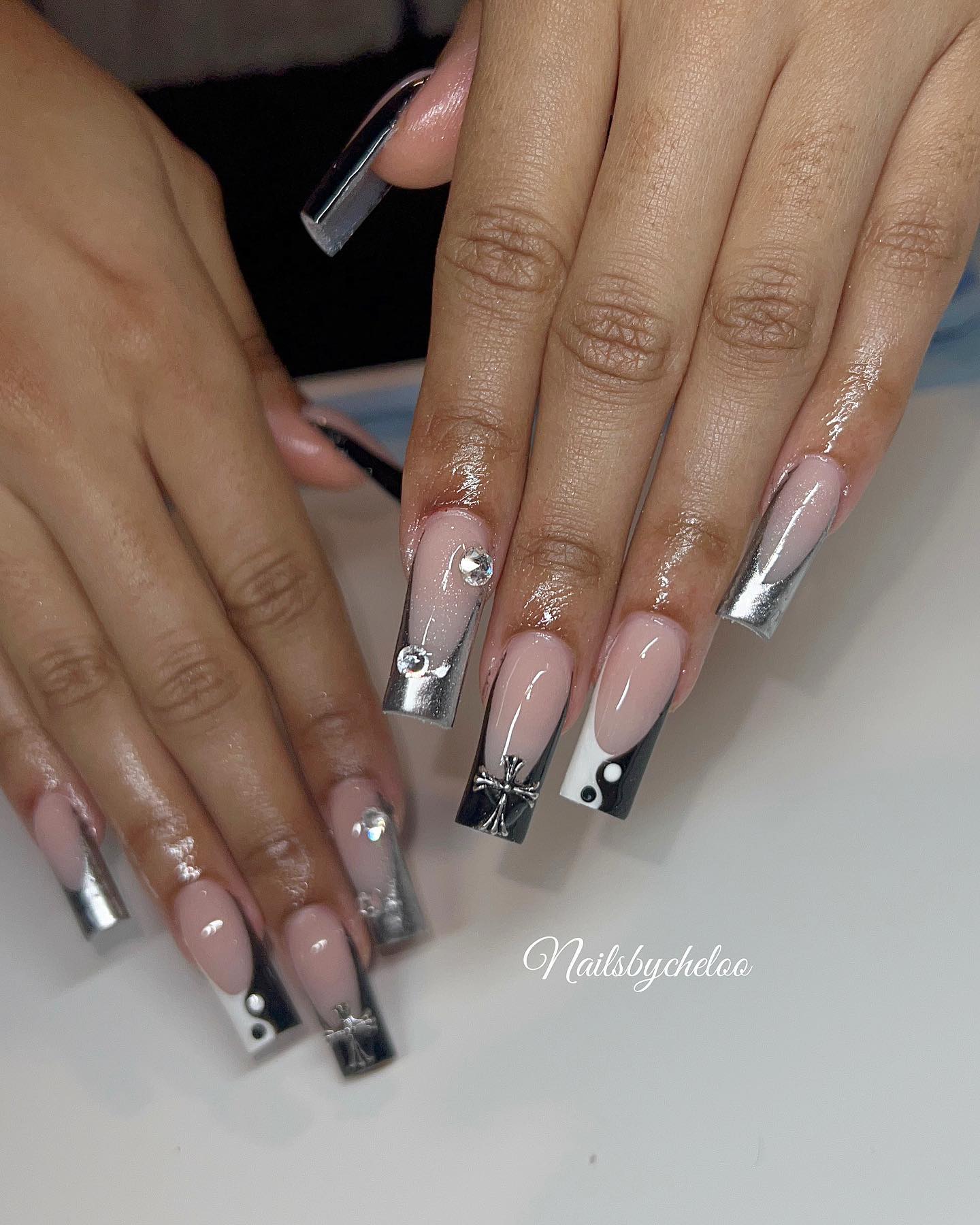 Stylish Silver and Nude Nails