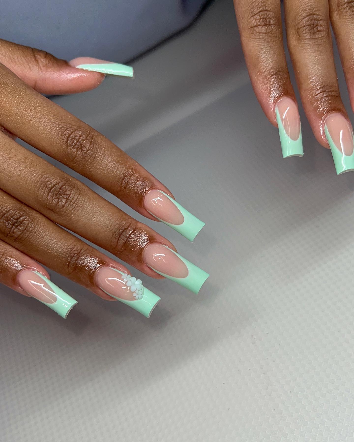 Elegant Mint Green and Nude Nails