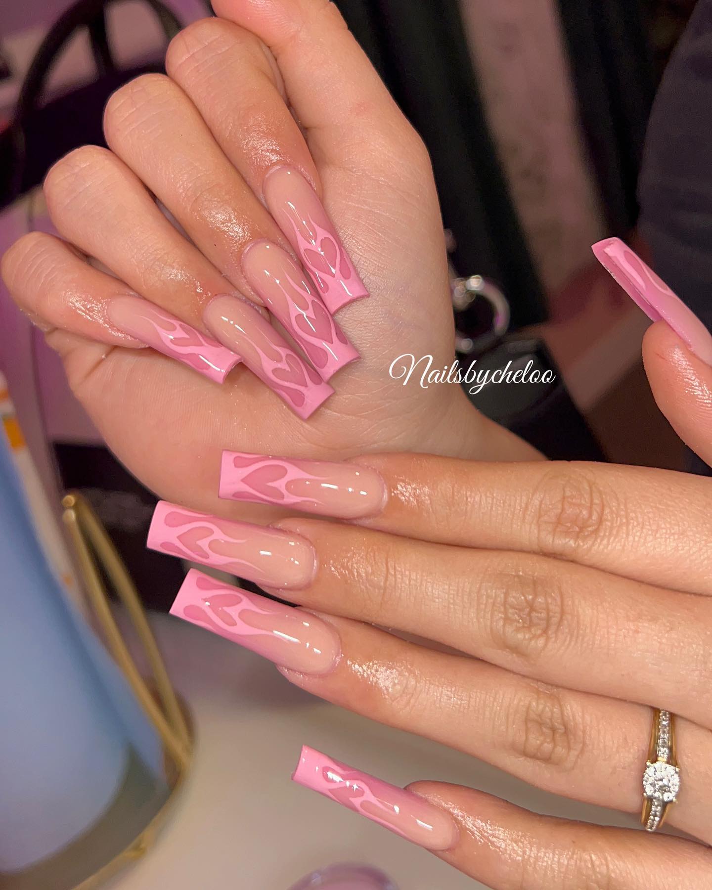 Artistic Pink Flames Nails