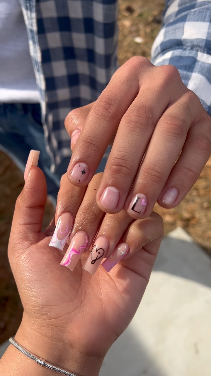 Artistic Pink and Nude Nails