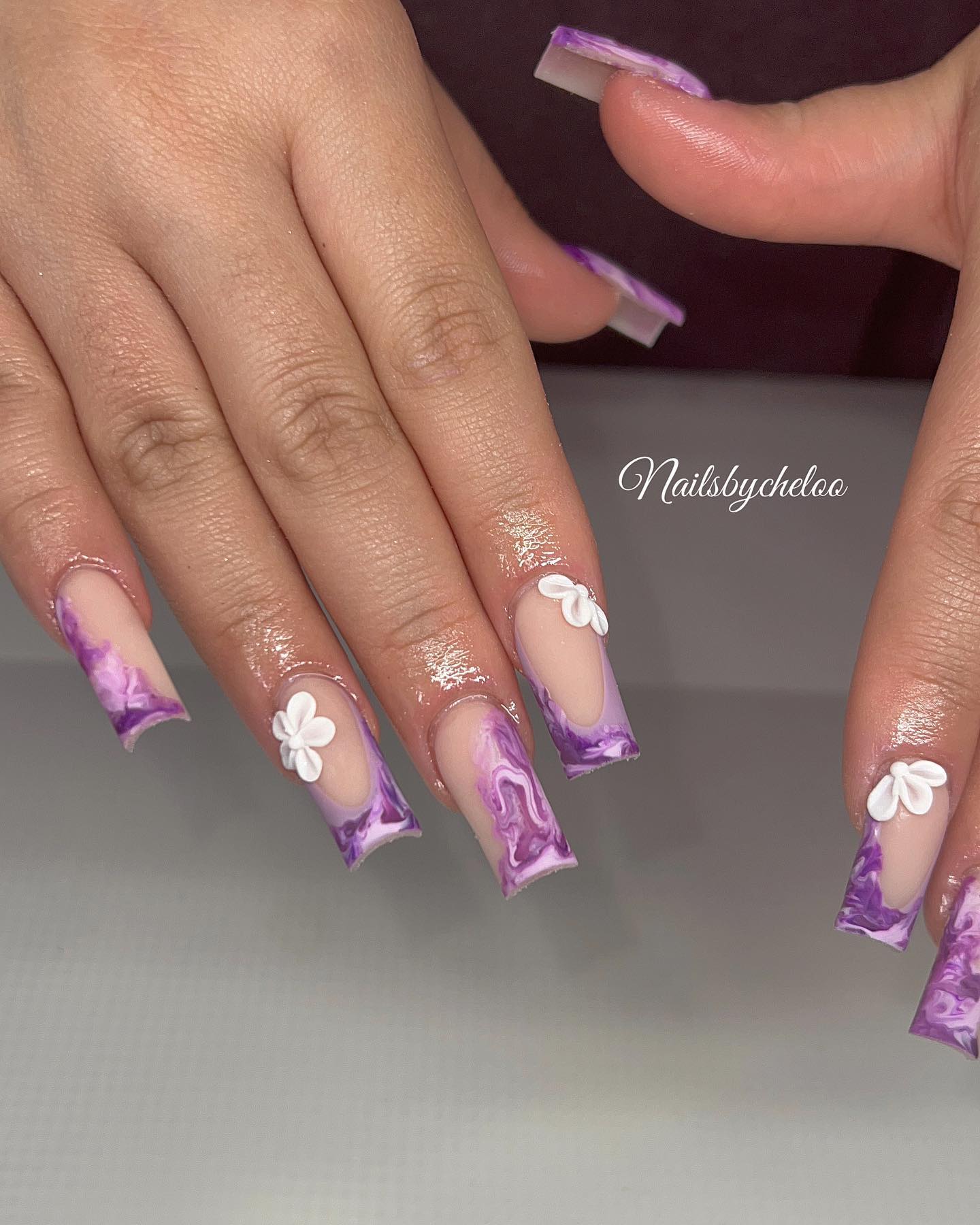 Beautiful Purple Floral Nail Design