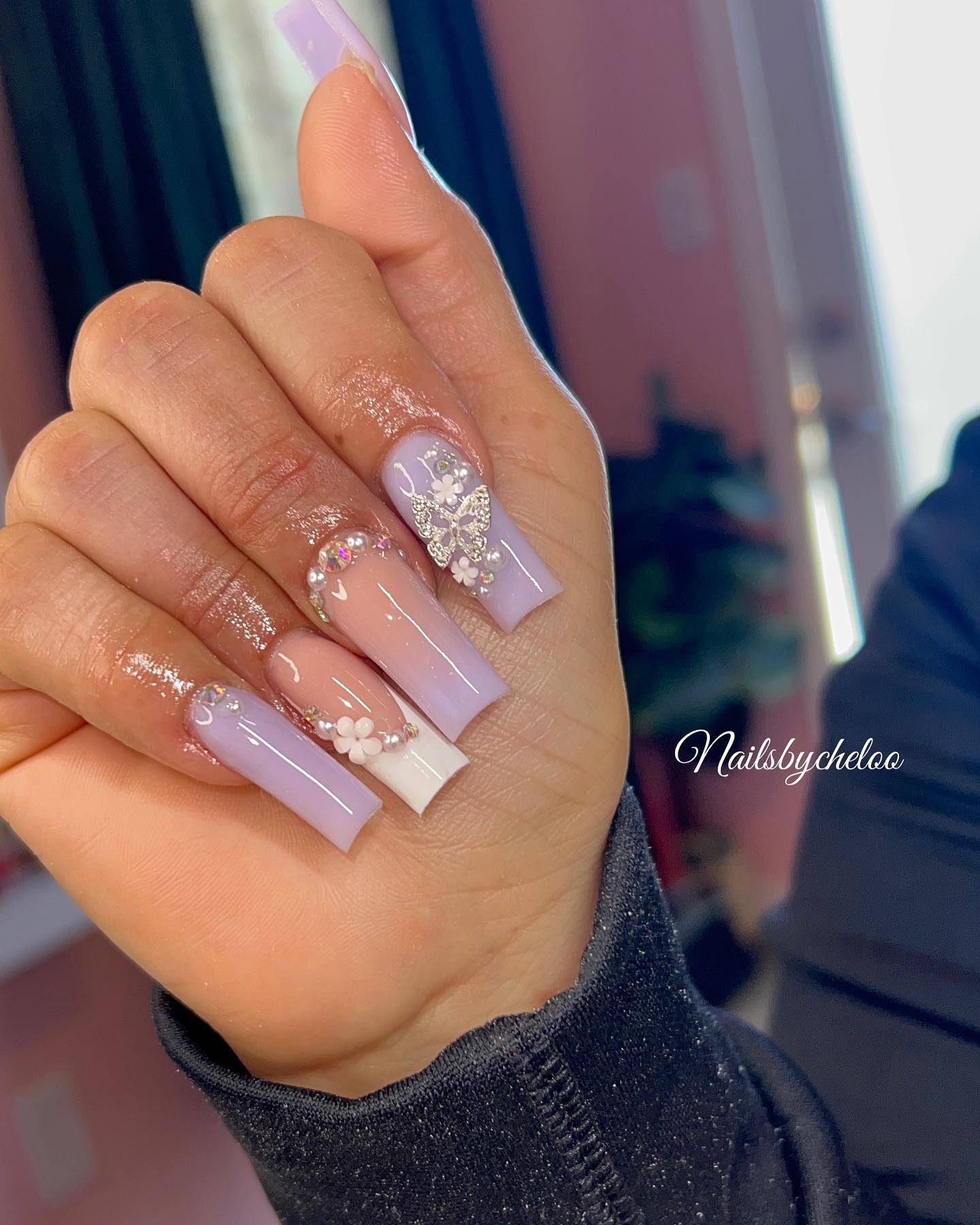 Elegant Purple Ombre Nails with Gems