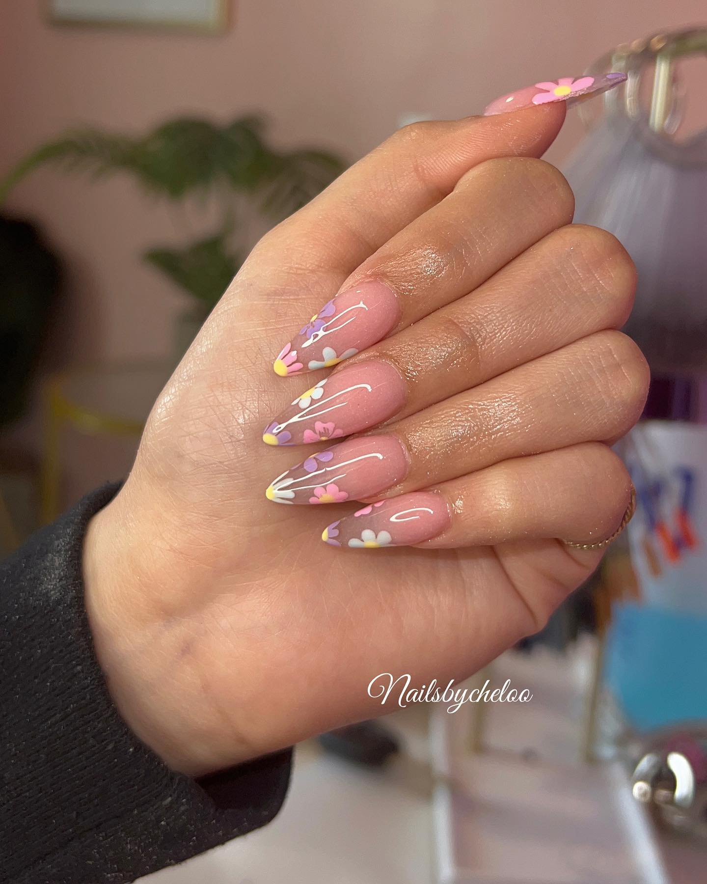 Floral Stiletto Nails