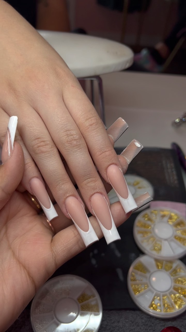 Elegant Nude and White French Tip Nails
