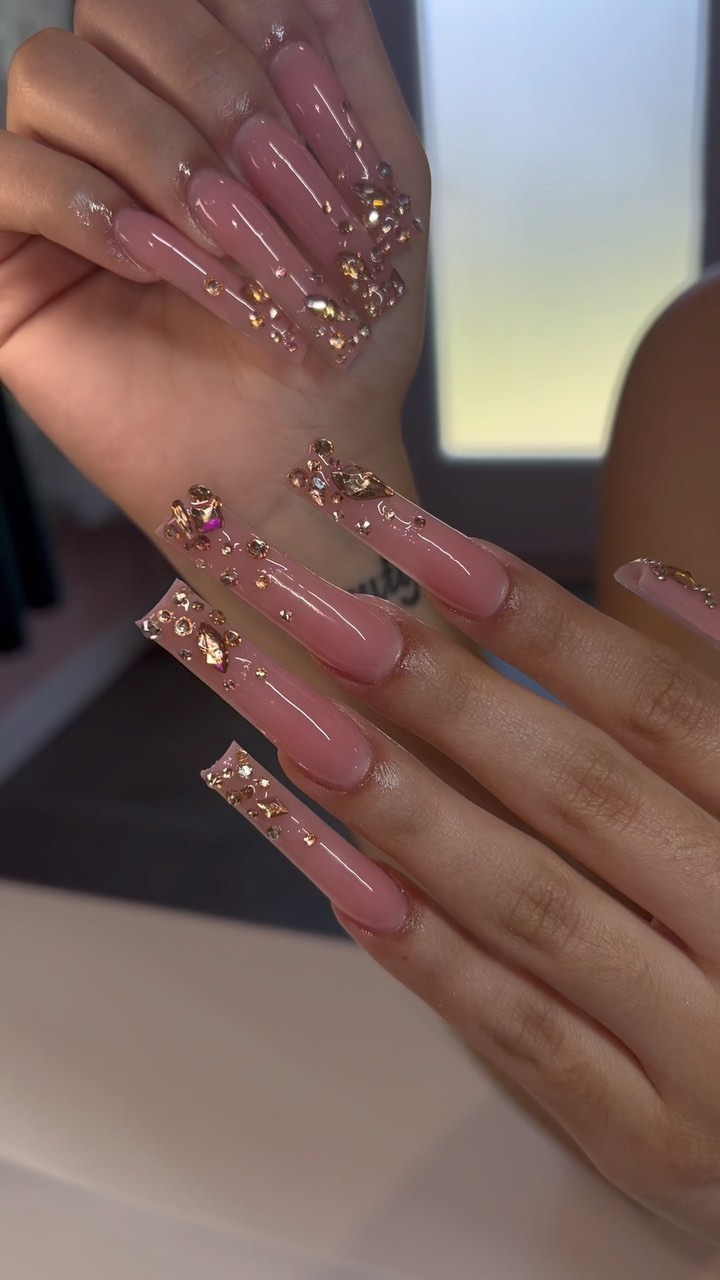 Nude Nails with Gold Accents