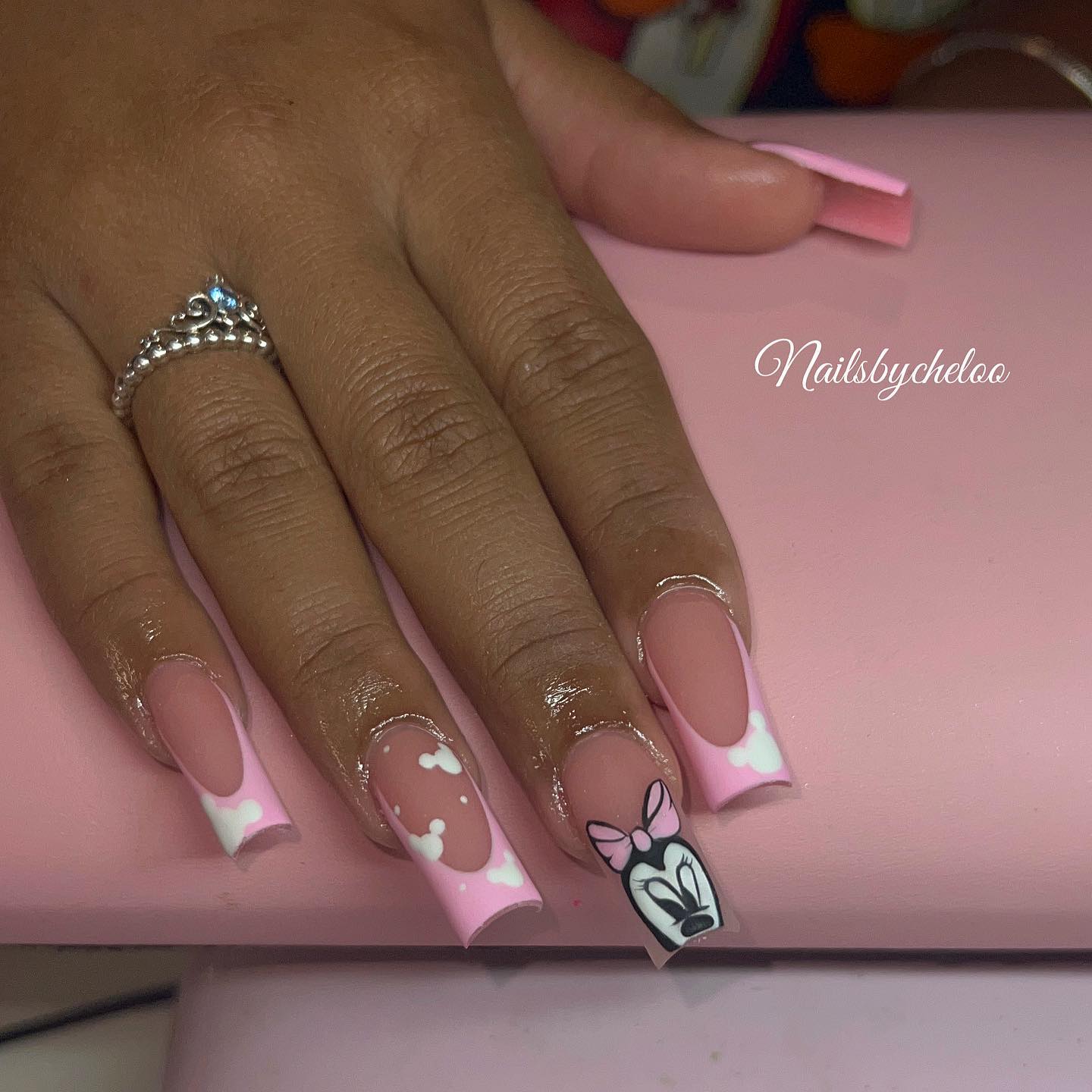 Artistic Pink and White Nail Design