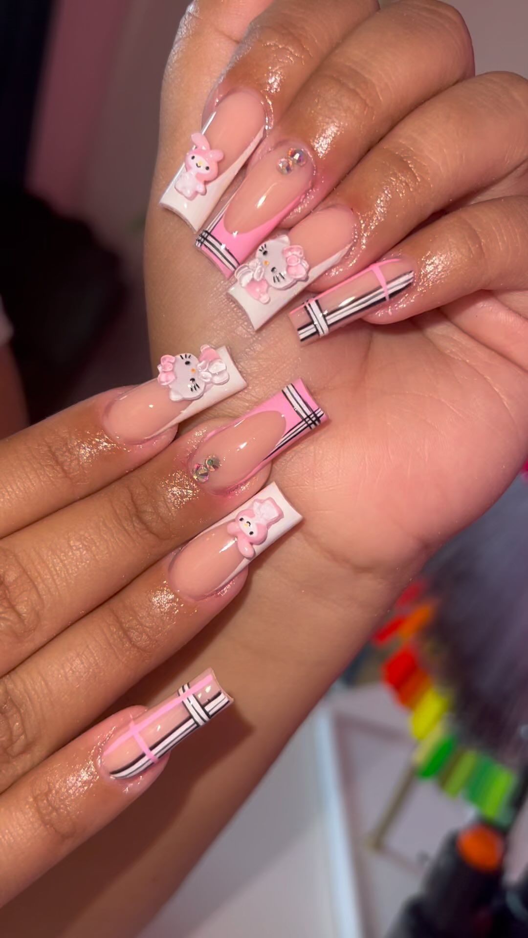 Cute Pink Character Nails