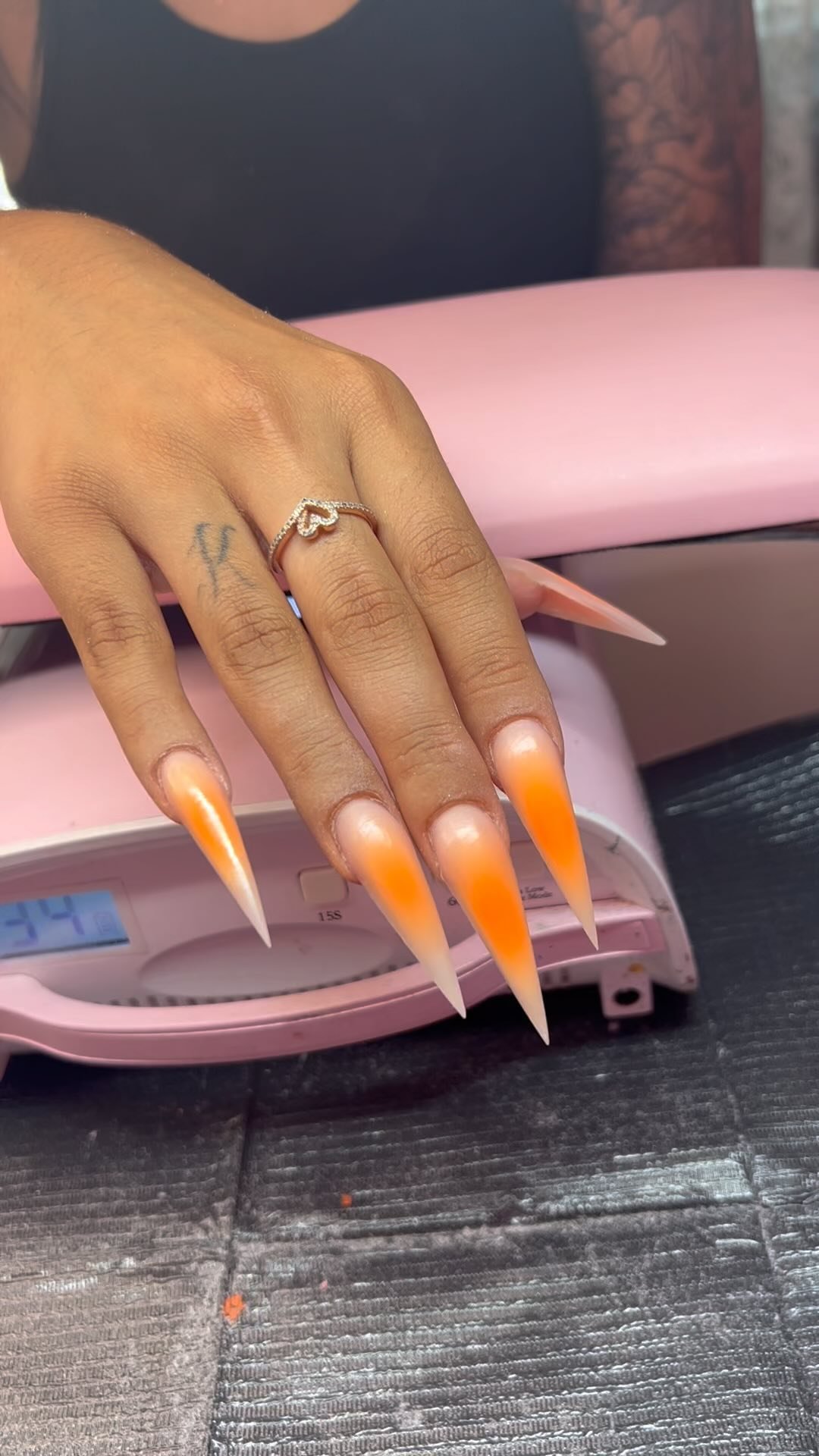 Ombre Orange and Nude Stiletto Nails