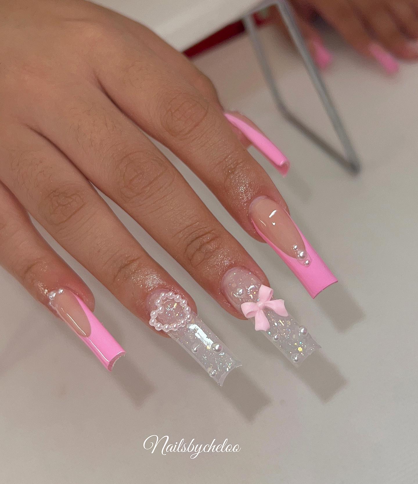 Elegant Pink and Glitter Nails