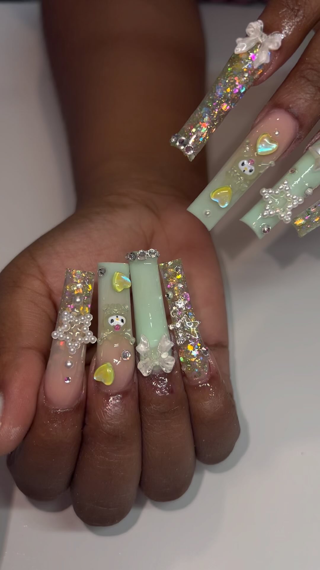 Artistic Glittery Pastel Nails