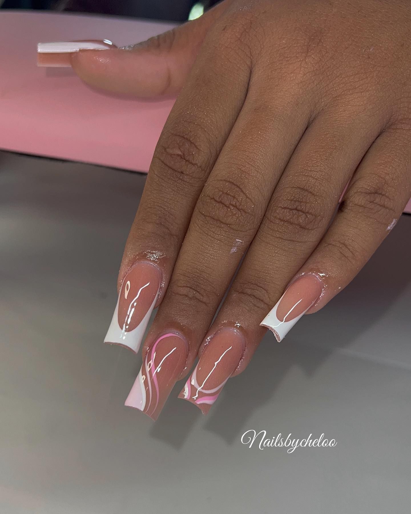 Stylish Pink and White Nails