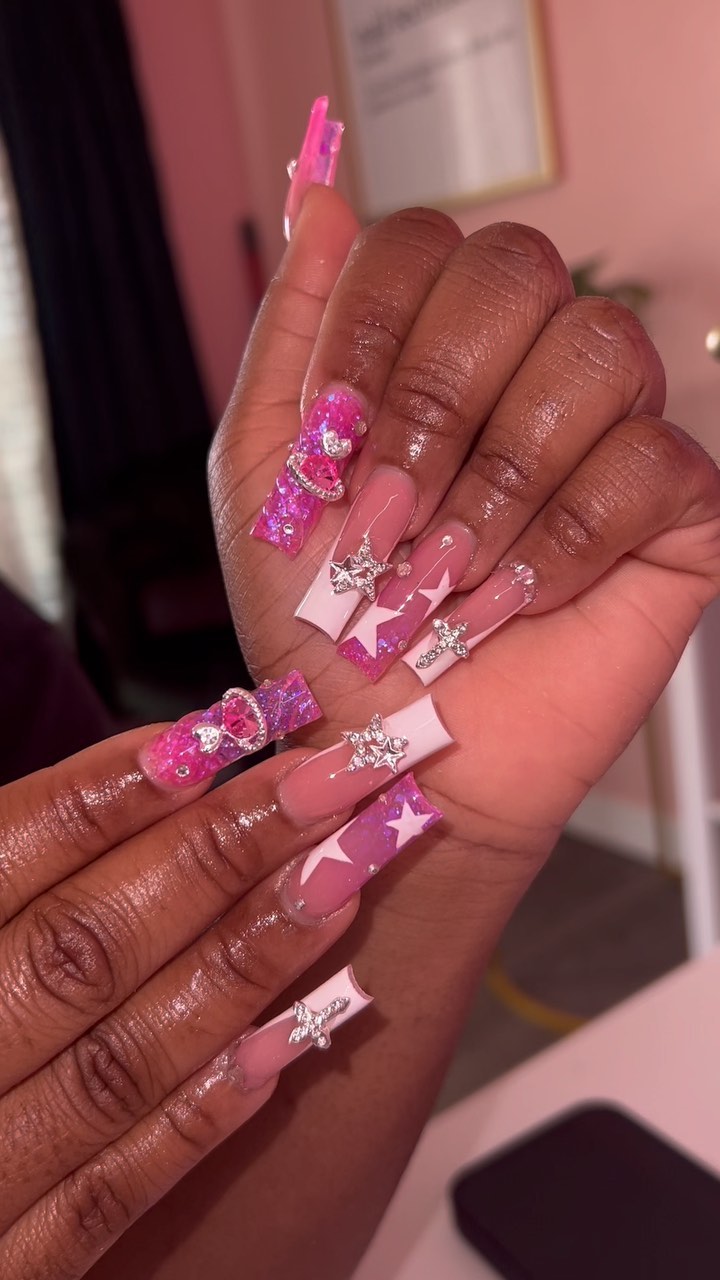 Stylish Pink and Glitter Nails