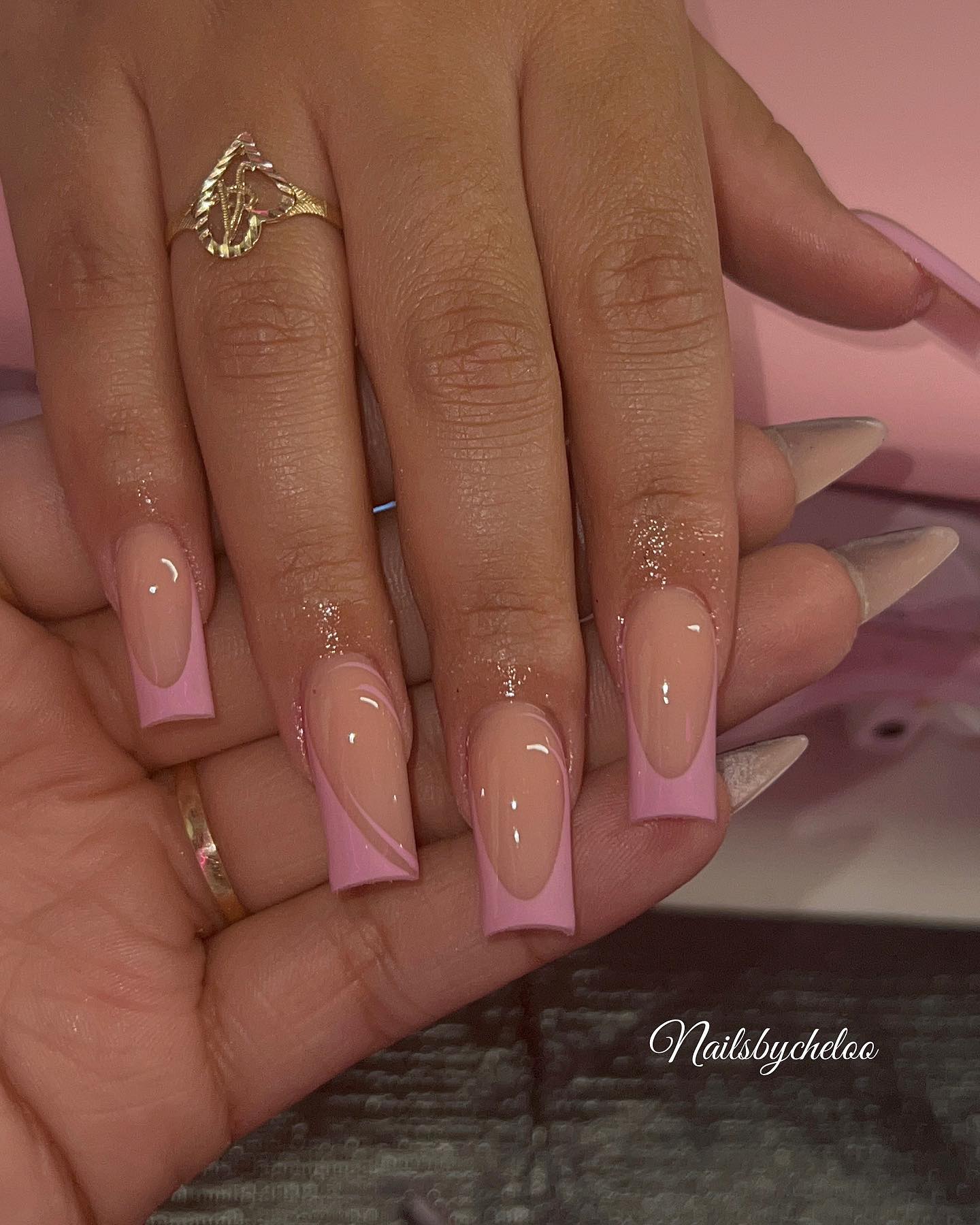 Elegant Pink and Nude Nail Design