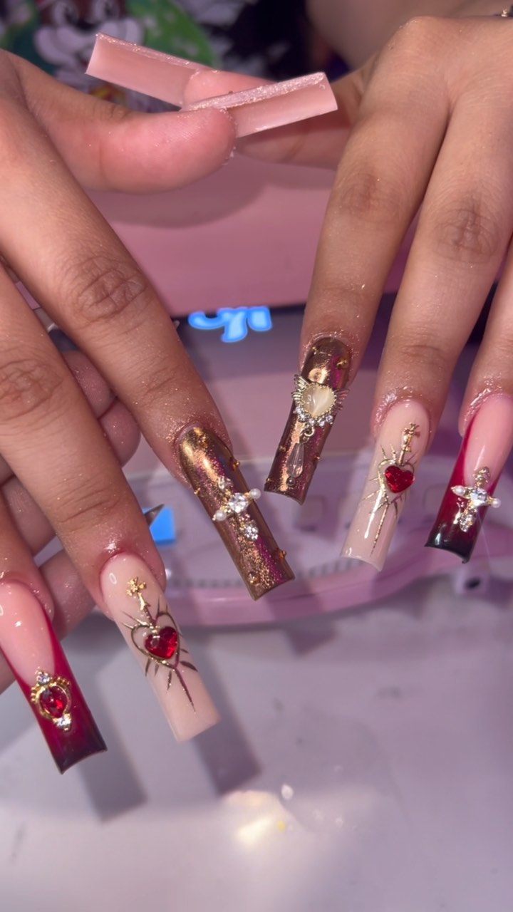 Artistic Heart-Themed Nails