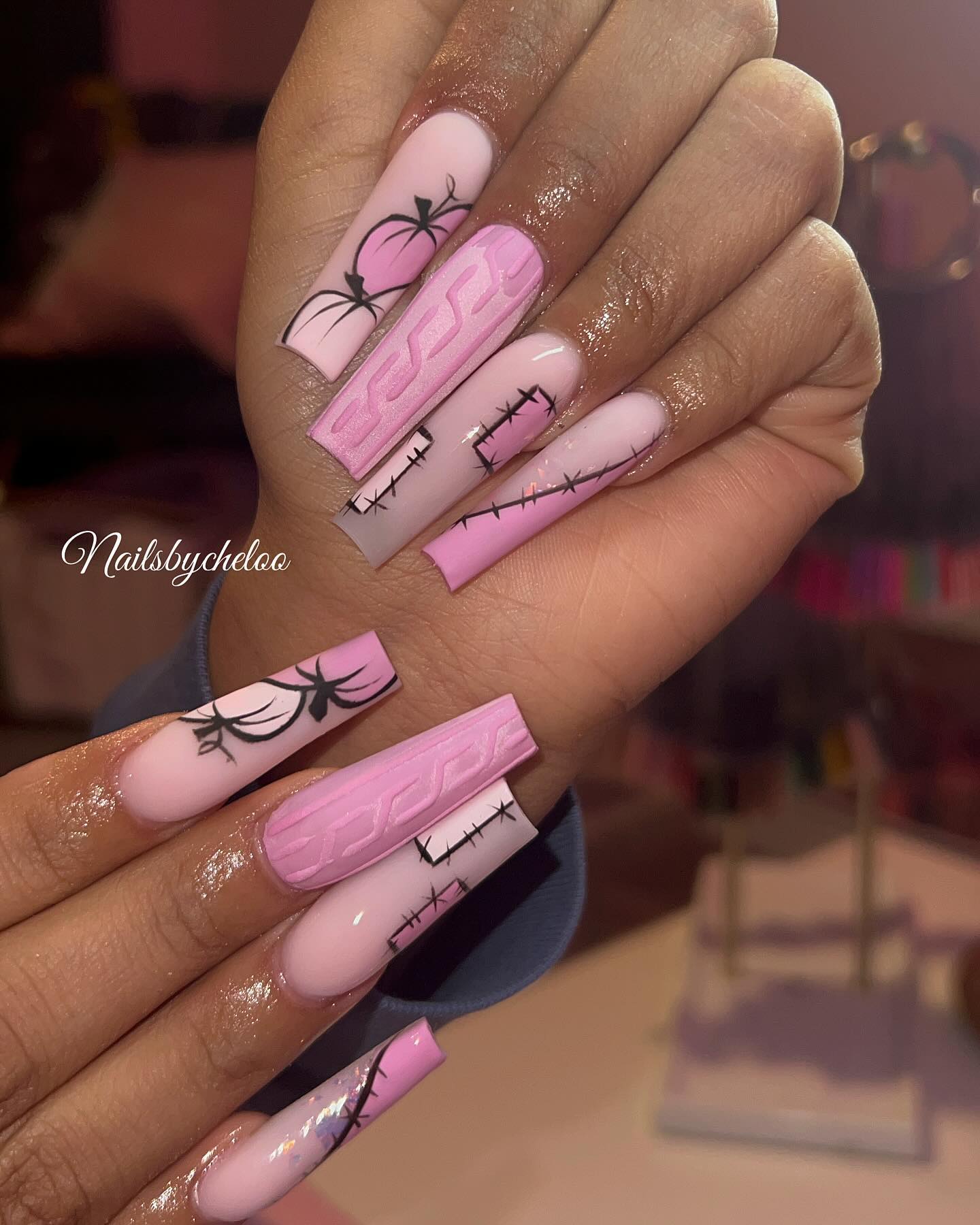 Artistic Pink Nails with Patterns