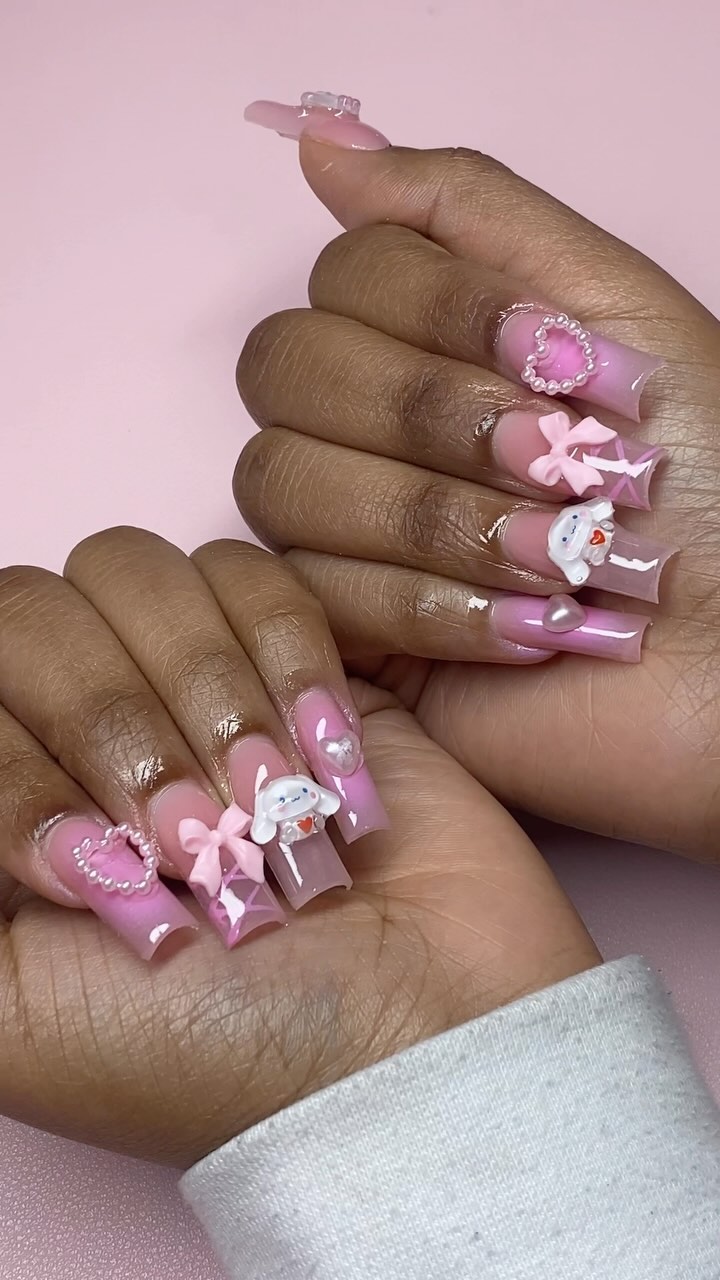 Pink Artistic Nails with Charms