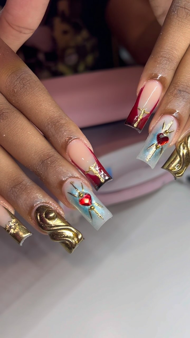 Artistic Nail Design with Gems