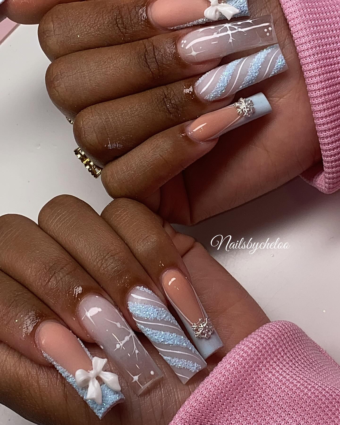 Elegant Blue and Nude Nails