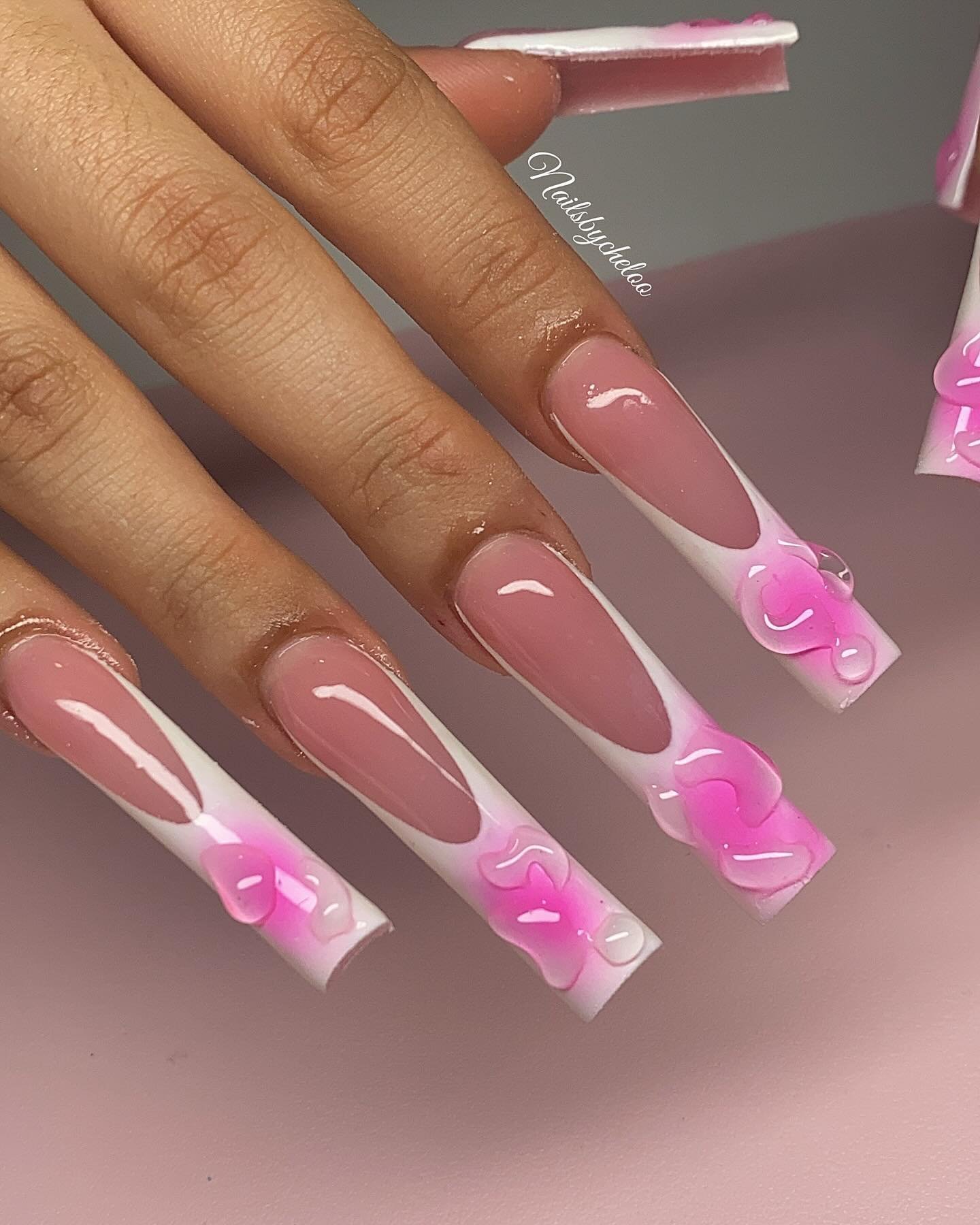Artistic Pink Floral Nails