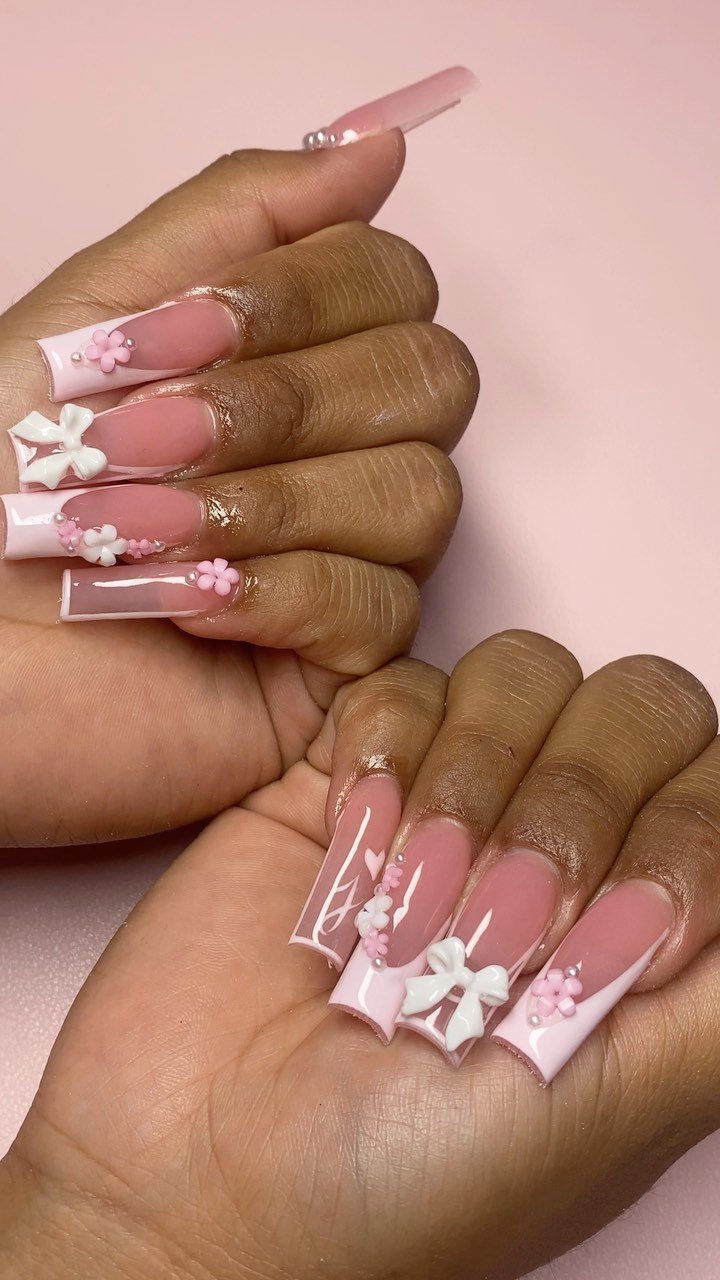 Pink and Floral Nail Design