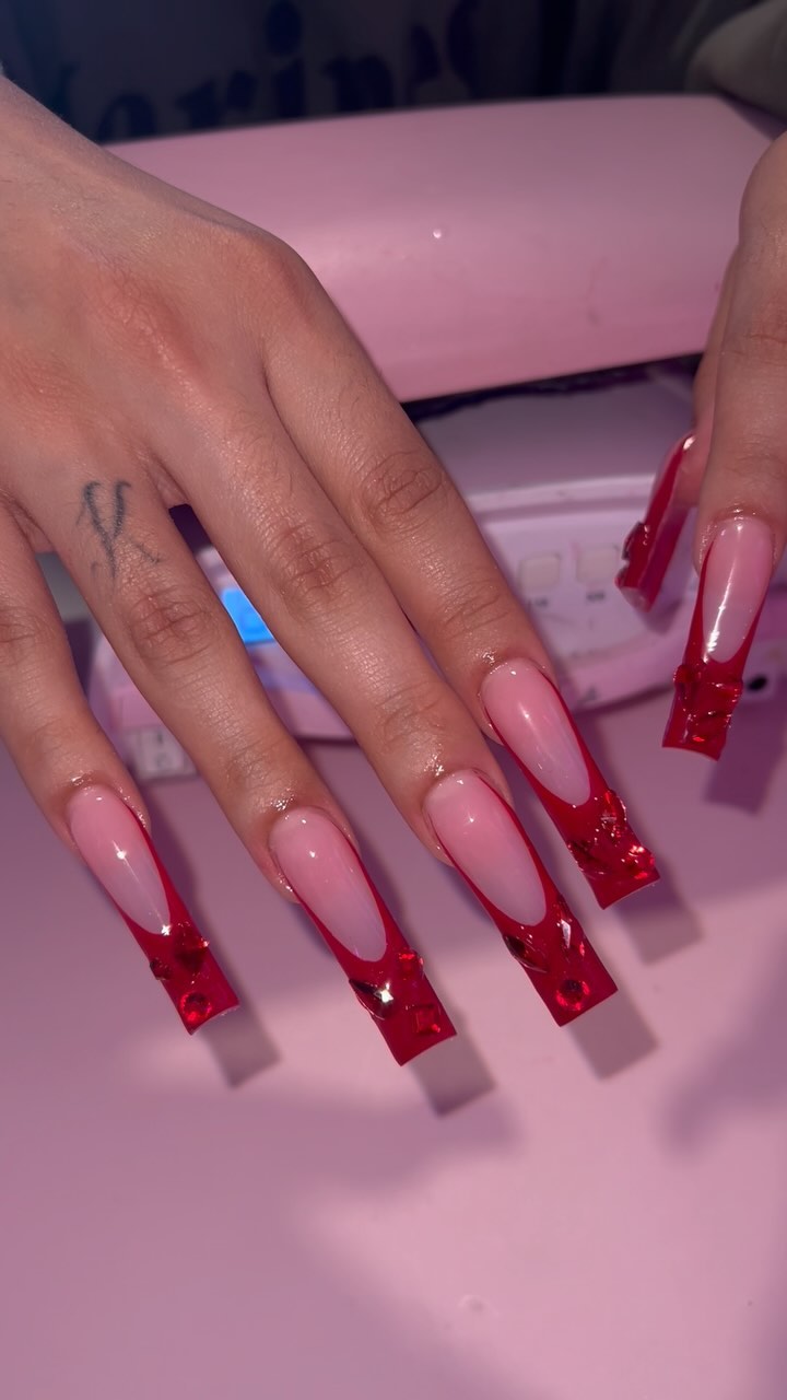 Jewelry-inspired Red and Pink Nail Design