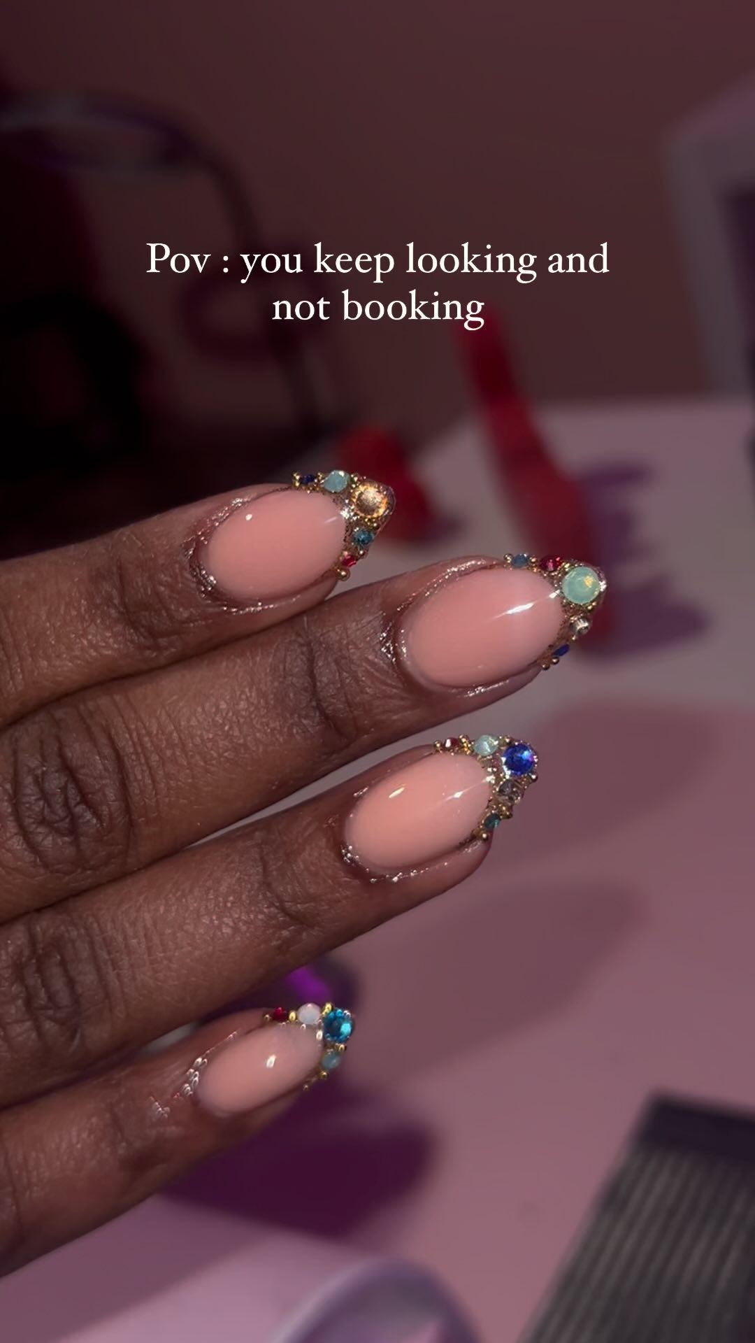 Elegant Nude Nails with Gems
