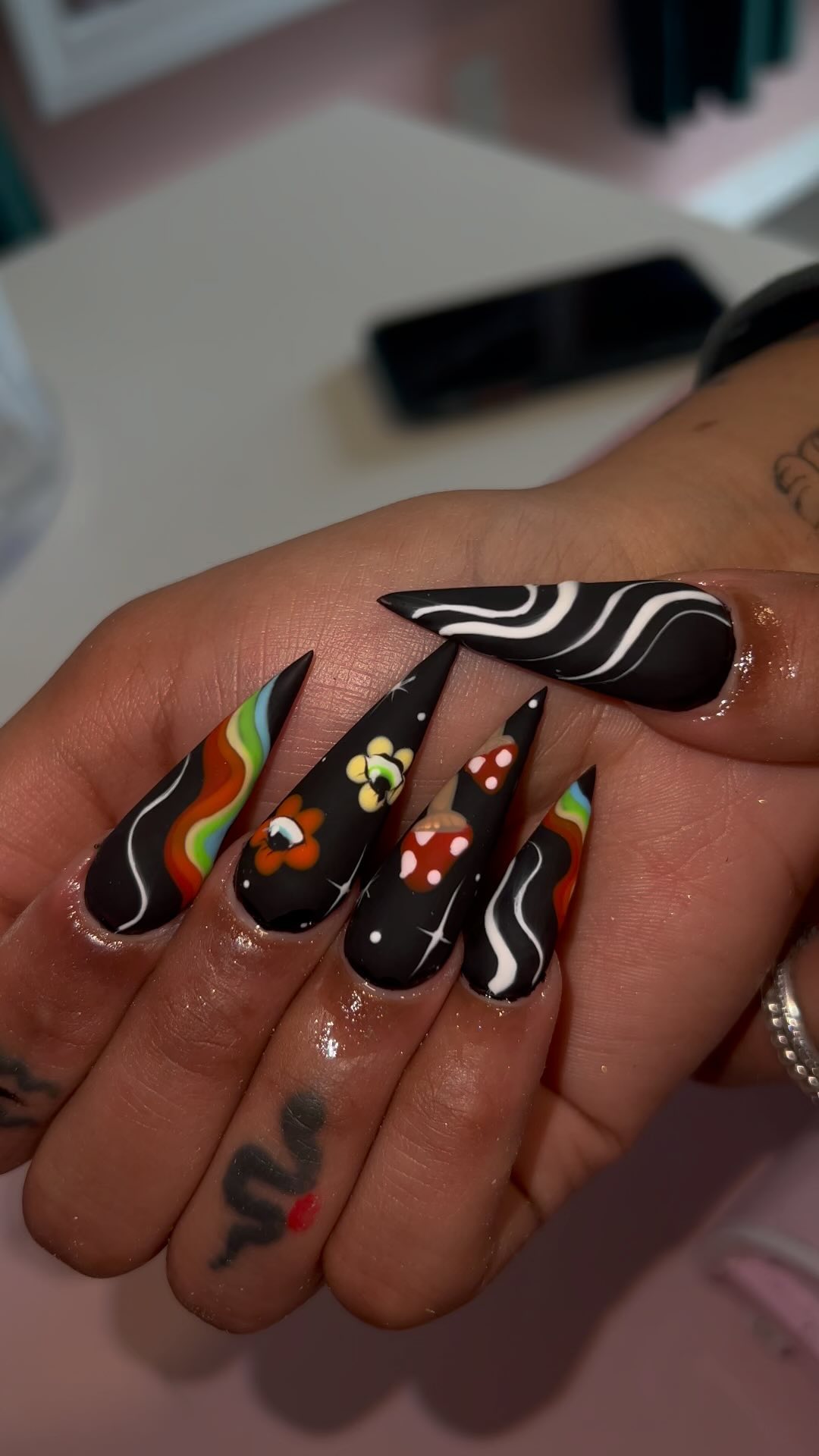 Artistic Black and Colorful Nails