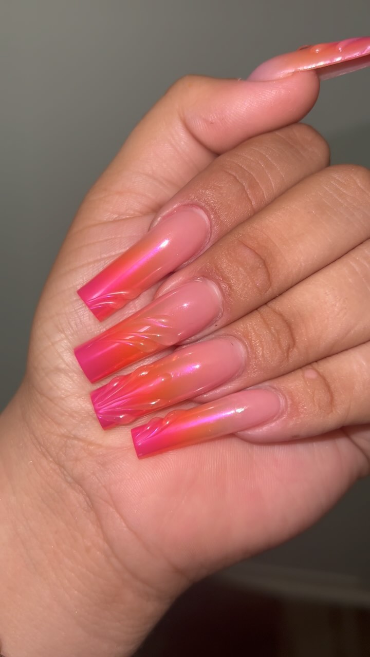Vibrant Pink and Orange Ombre Nails
