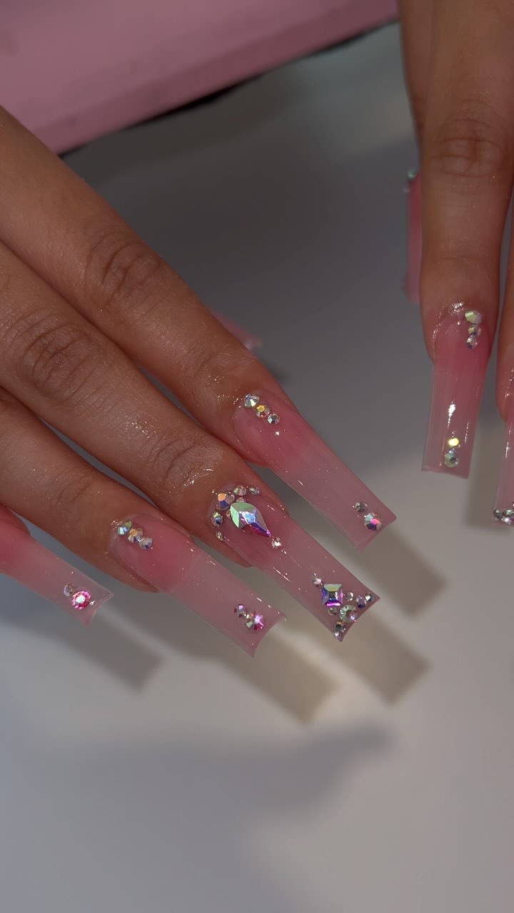 Stunning Pink Nail Art with Rhinestones