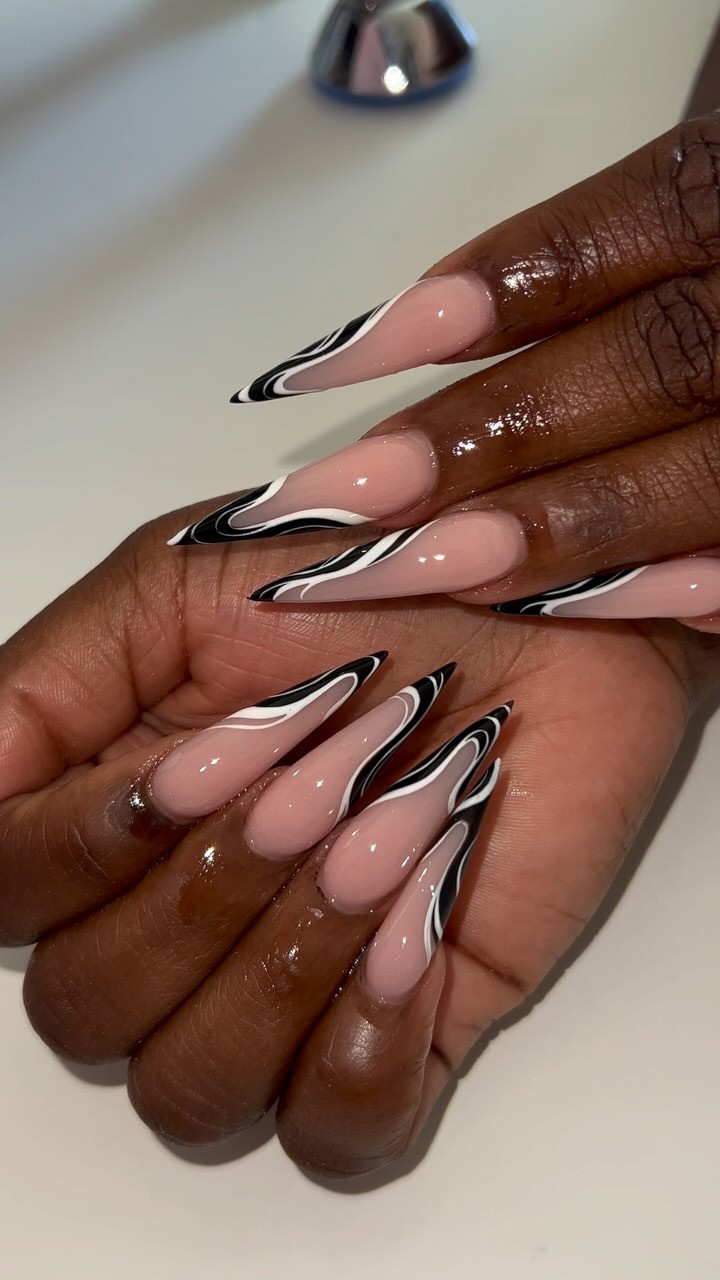 Stylish Stiletto Nails with Artistic Design