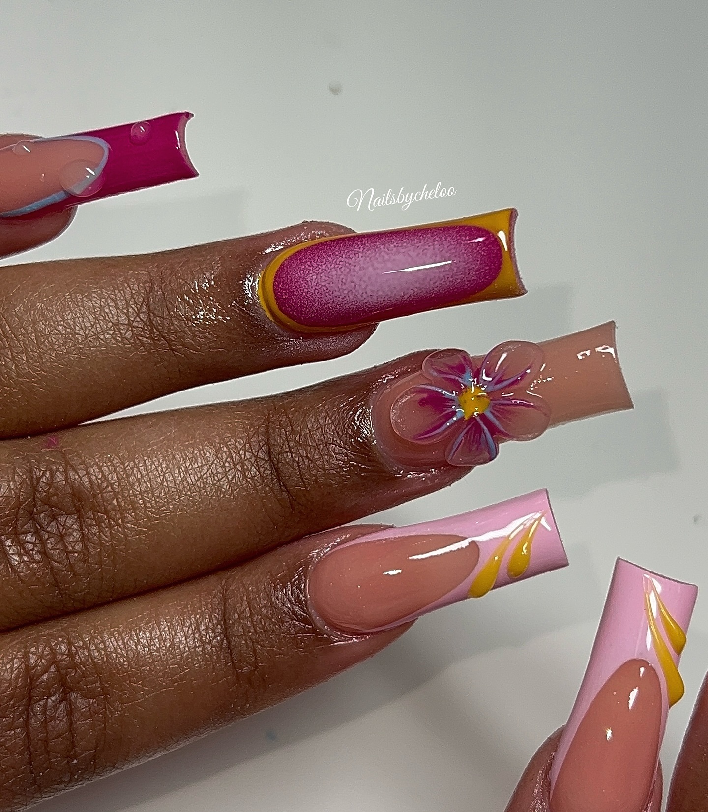 Artistic Floral Pink Nails