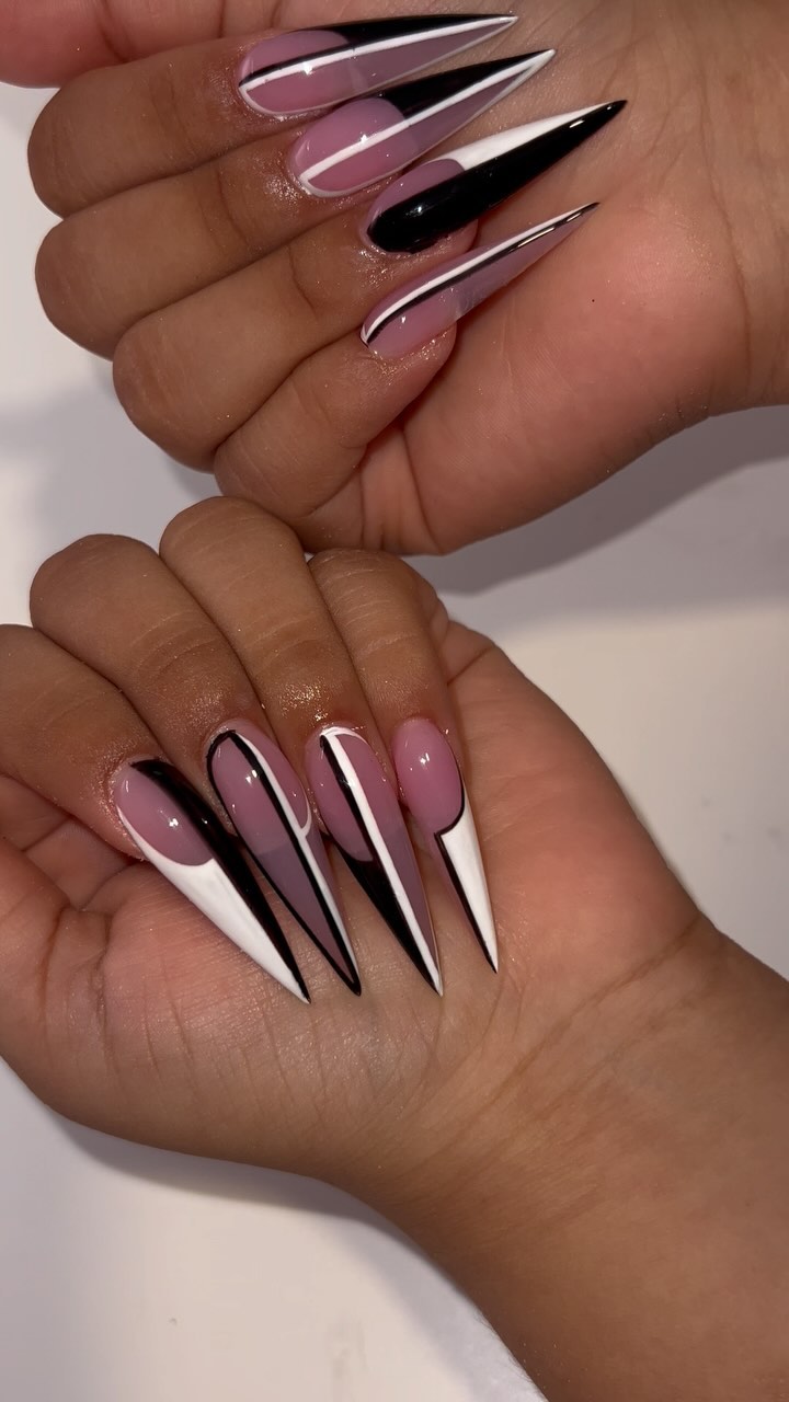Stylish Stiletto Nails with Artistic Design