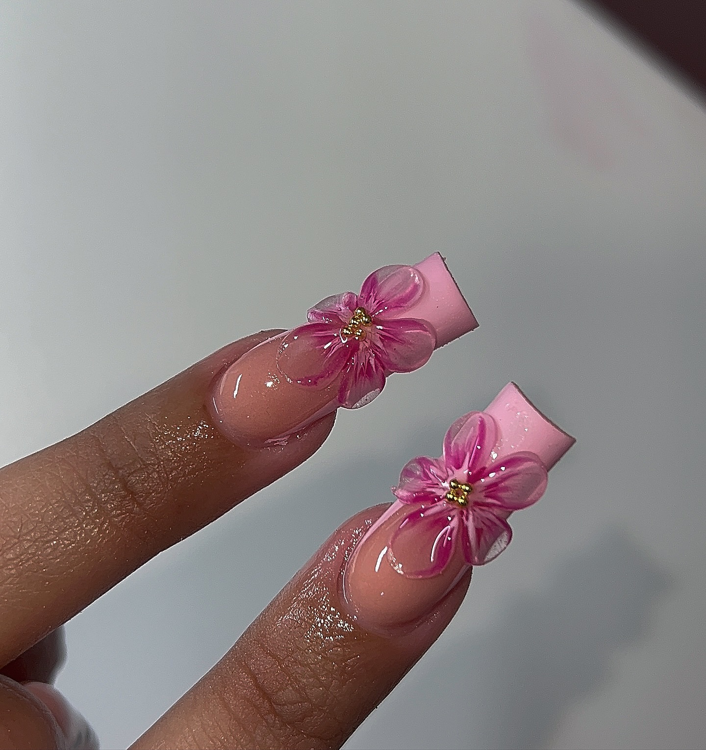 Elegant Pink Floral Nails