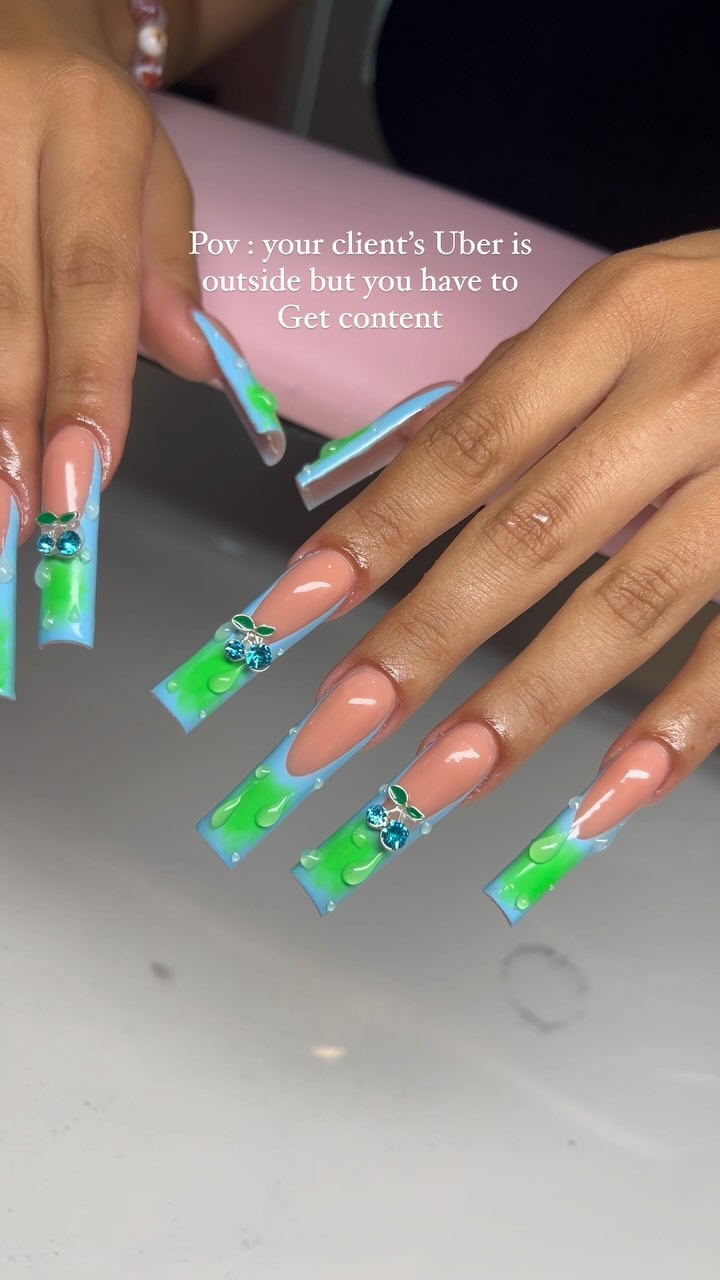 Vibrant Artistic Nails with Accessories