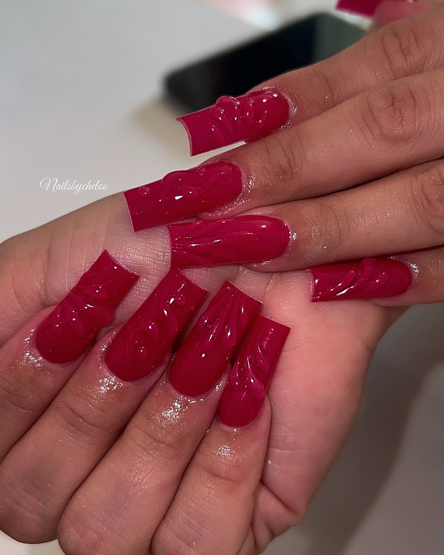 Shiny Red Artistic Nails