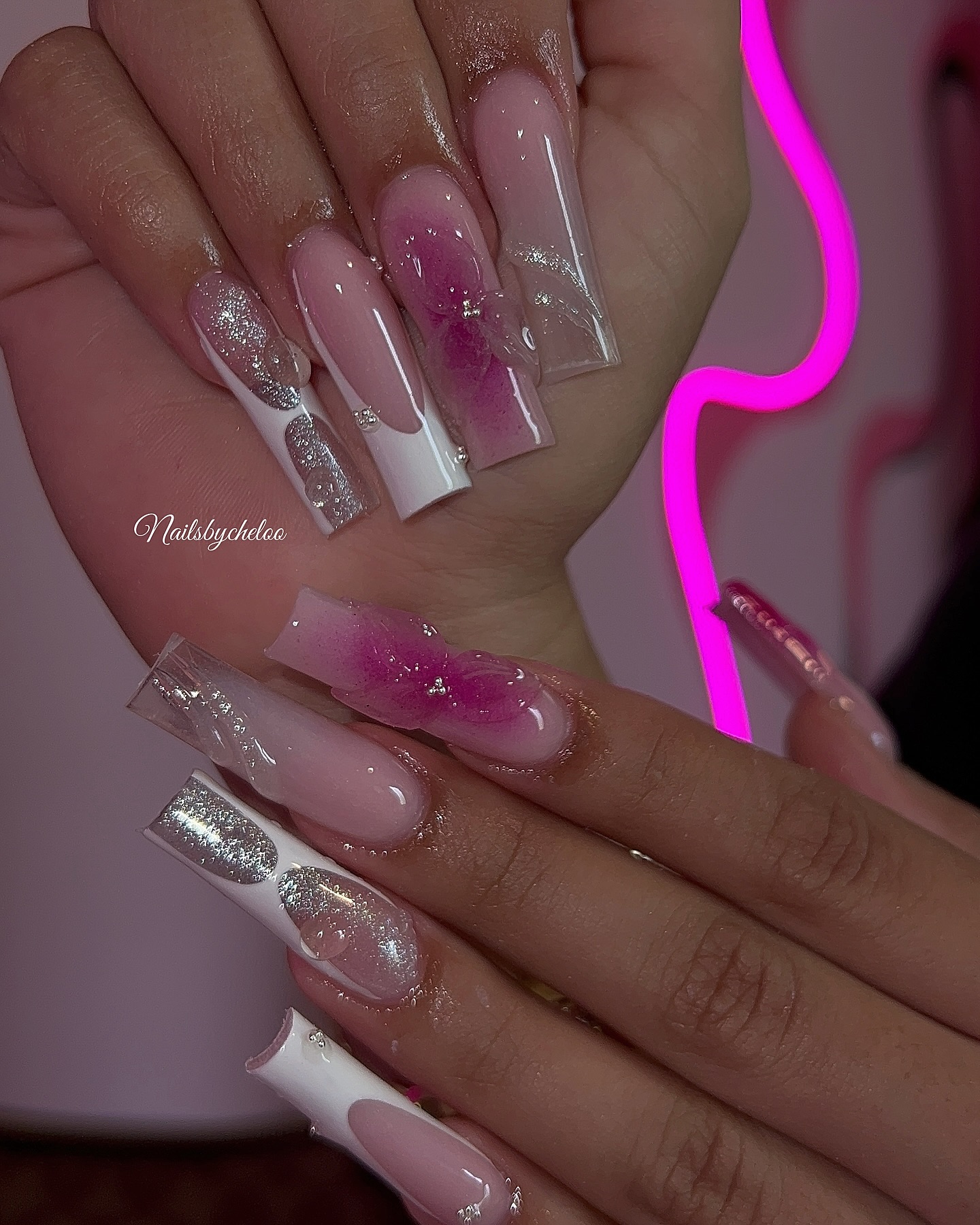 Artistic Pink and White Nails