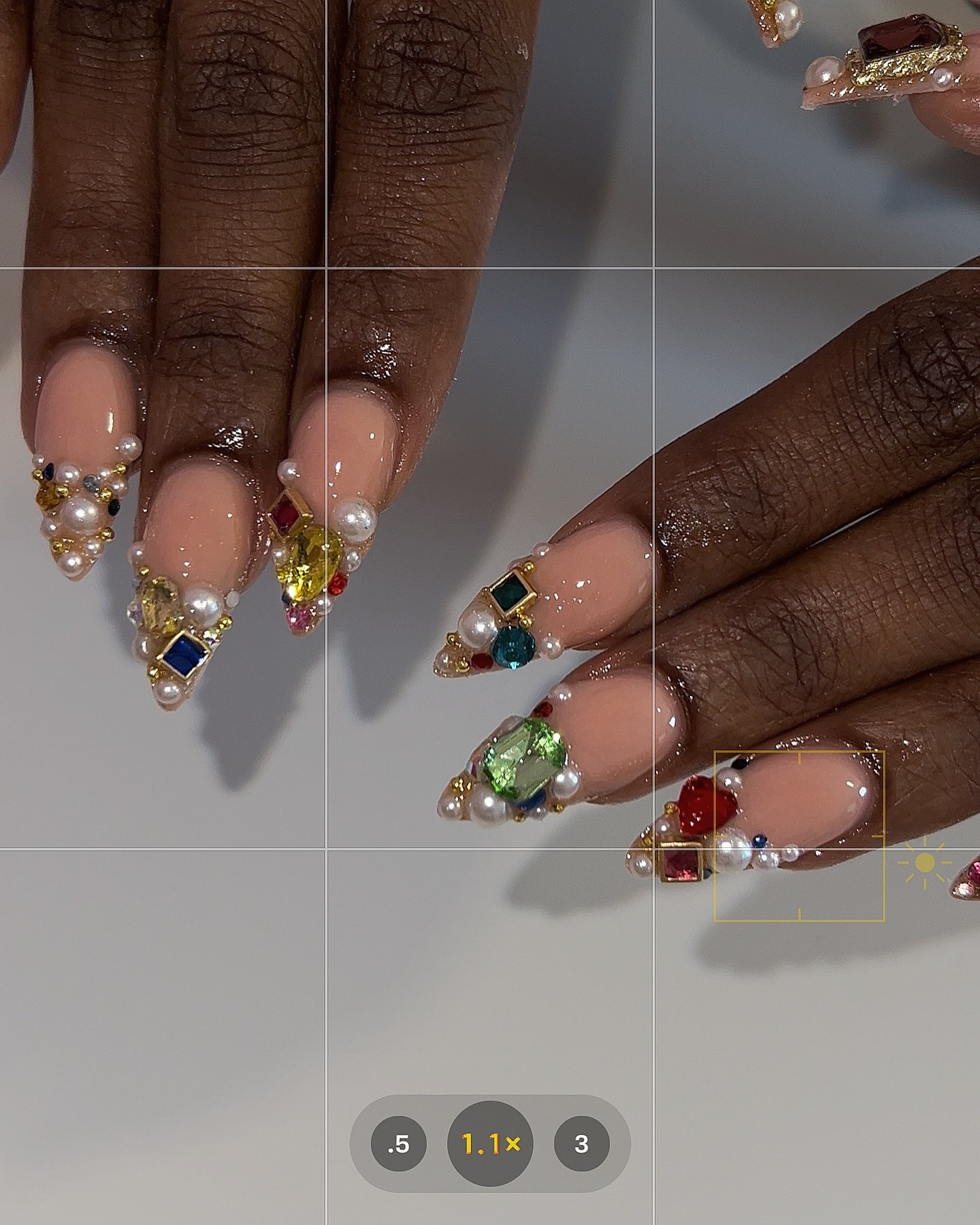 Gems and Rhinestones on Nude Stiletto Nails